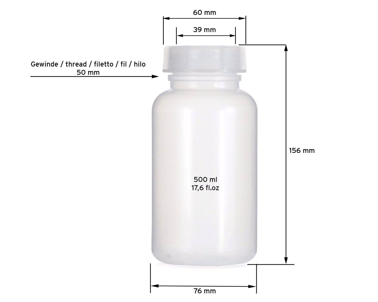 Deckel, rund, (5 mit OCTOPUS St) Weithalsflasche naturfarben, Kanister 500 50 ml G 5x