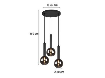 meineWunschleuchte LED Pendelleuchte, LED wechselbar, Warmweiß, Industrial Lampenschirm-e mehrere Rauch-Glas-Kugeln dreiflammig, Ø45cm