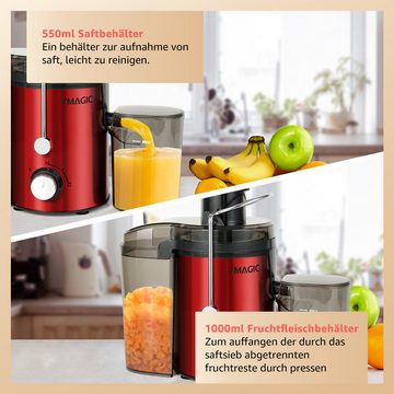 7MAGIC Entsafter geräuscharme Saftmaschine für vitaminreiche Obst- und Gemüsesäfte, 400 W, elektrische Saftpresse aus Edelstahl, 550 ml Auffangbehälter