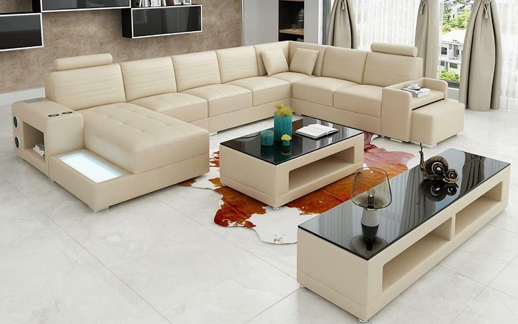 JVmoebel Ecksofa, Ecksofa U-Form Sideboard Couchtisch Couch Design Schwarz Polster Beige