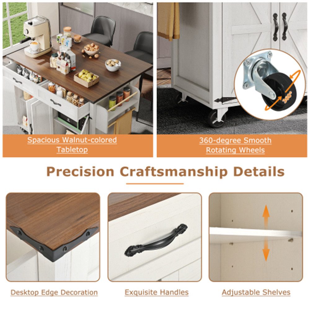 XDeer Kücheninsel Kücheninsel, Servierwagen mit ausziehbarer Arbeitsplatte, Küchenschrank,Küchentrolley,Kücheninselwagen,Speisewagen