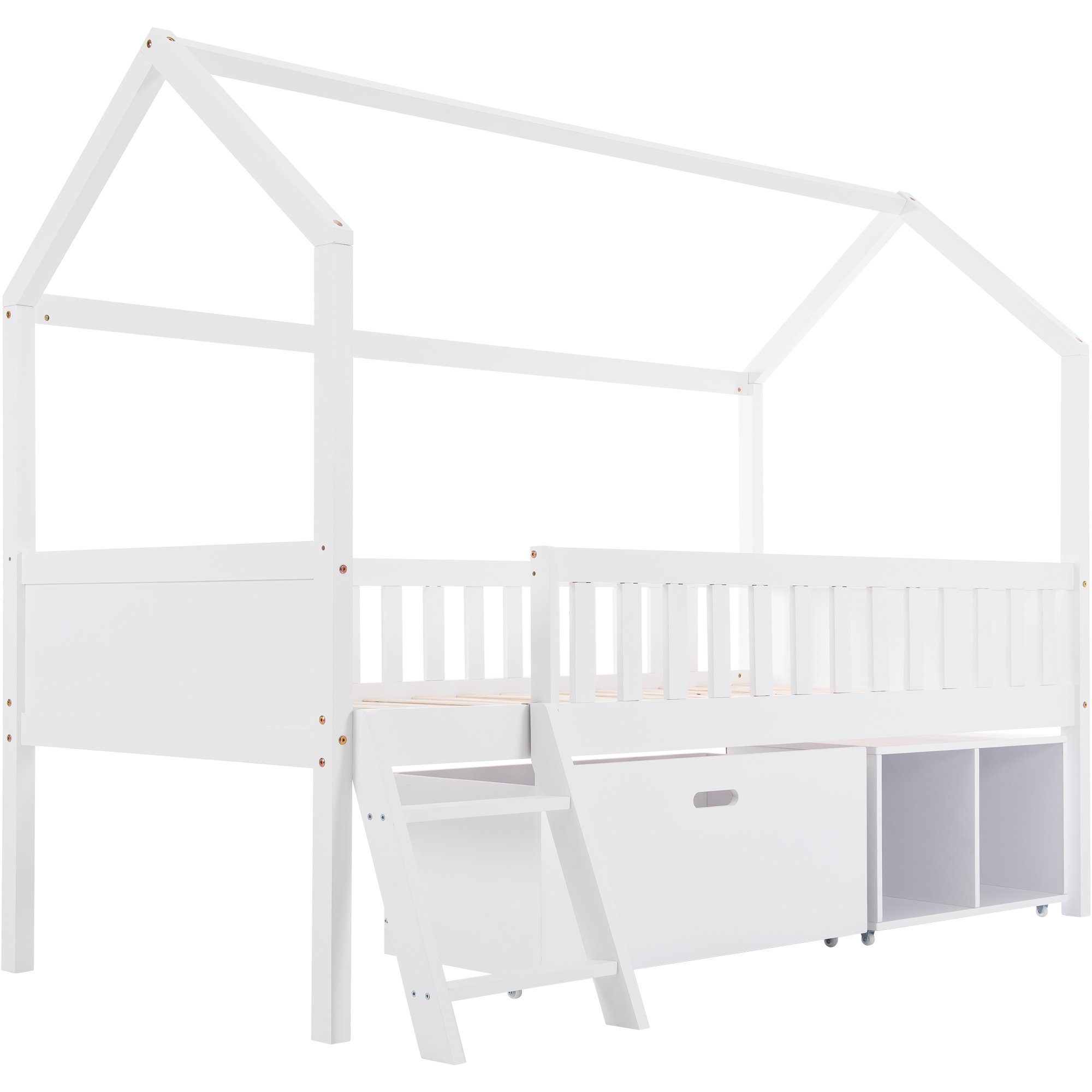 Flieks Ablagefächern Kiefer 90x200cm mit Kinderbett Hochbett Hausbett