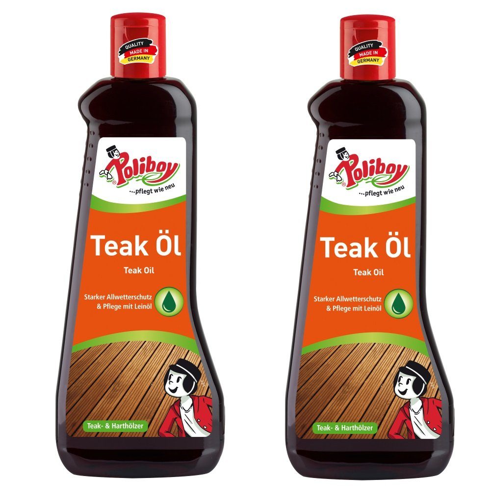 poliboy Teak Öl dunkel - 2x0,5 Liter- für geölte, naturbelassene Gegenstände Holzreiniger (reinigt, pflegt und schützt - Made in Germany)