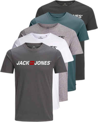 Jack & Jones Print-Shirt Bedrucktes T-Shirt aus Baumwolle (5er-Pack) bequemes Oberteil in Unifarben, Größe XL