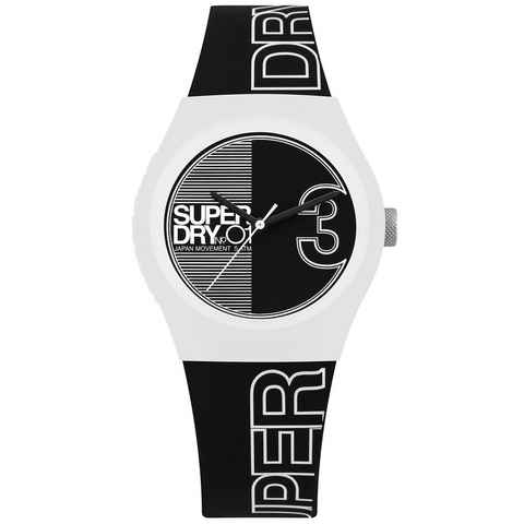 Superdry Quarzuhr, Superdry Damen Analog Quarz Uhr mit Silikon Armband SYL239BW