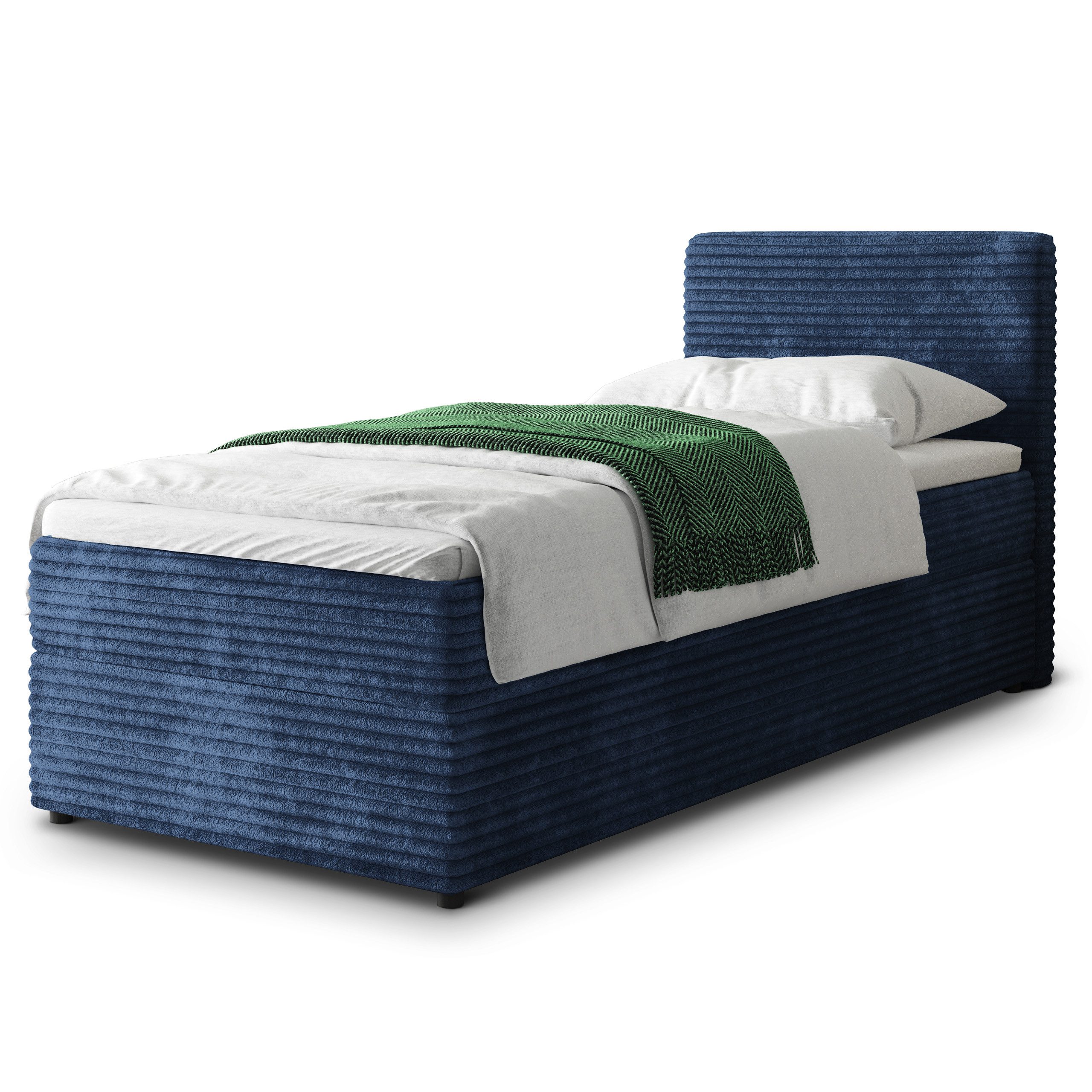 Masseno Boxbett PISA 80x200 cm mit Bonell Matratze und Topper, Einzelbett, Jugendbett, Polsterbett mit Kopfteil, Boxspringbett