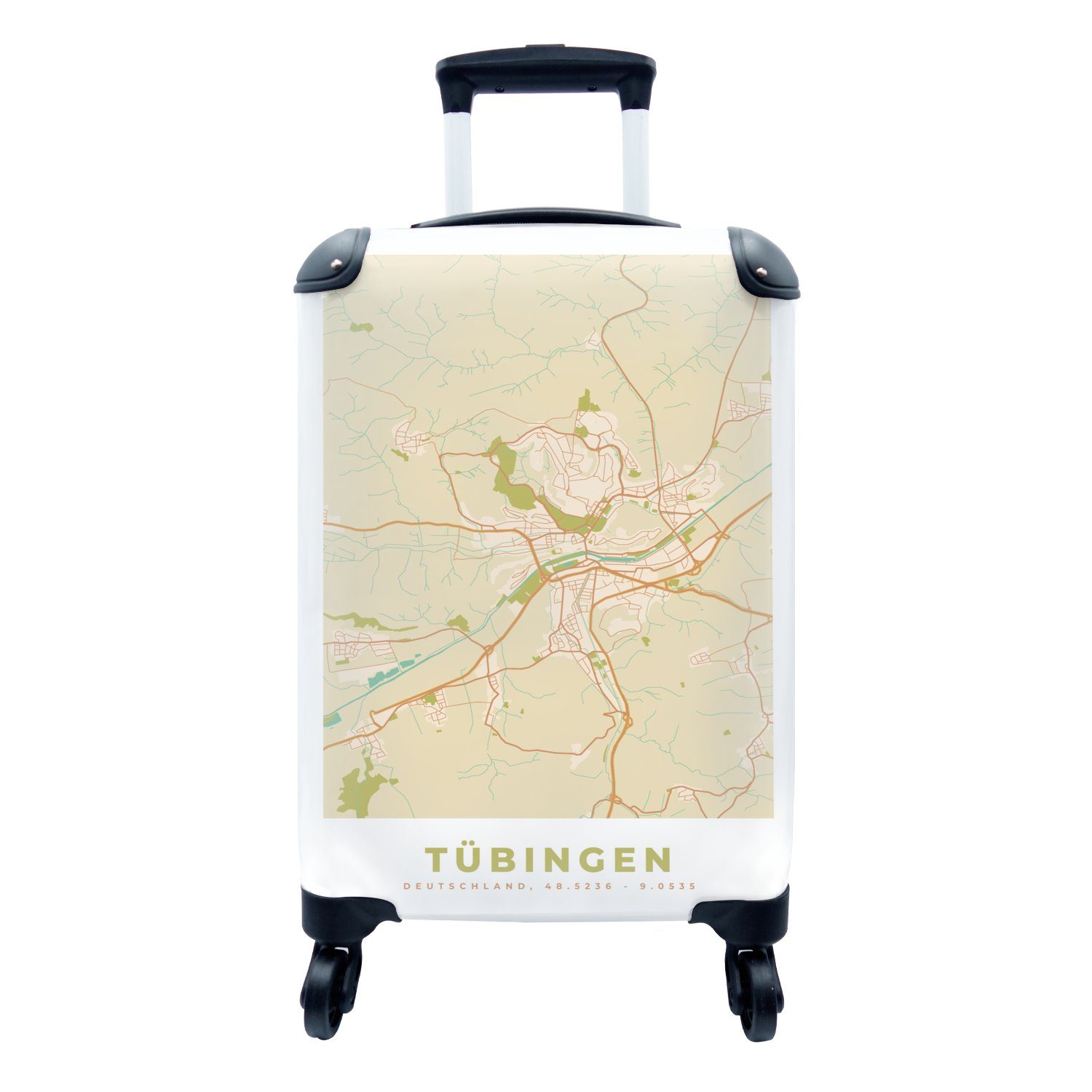 - Reisekoffer Tübingen 4 Trolley, rollen, MuchoWow - Vintage, Ferien, Handgepäckkoffer Rollen, für Stadtplan mit Karte Handgepäck - Reisetasche