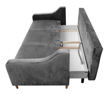 Beautysofa Sofa LENNY, 217 cm Polstersofa, Sofa im Skandinavisches Stil, mit Schlaffunktion und Bettkasten, mit Holzbeine