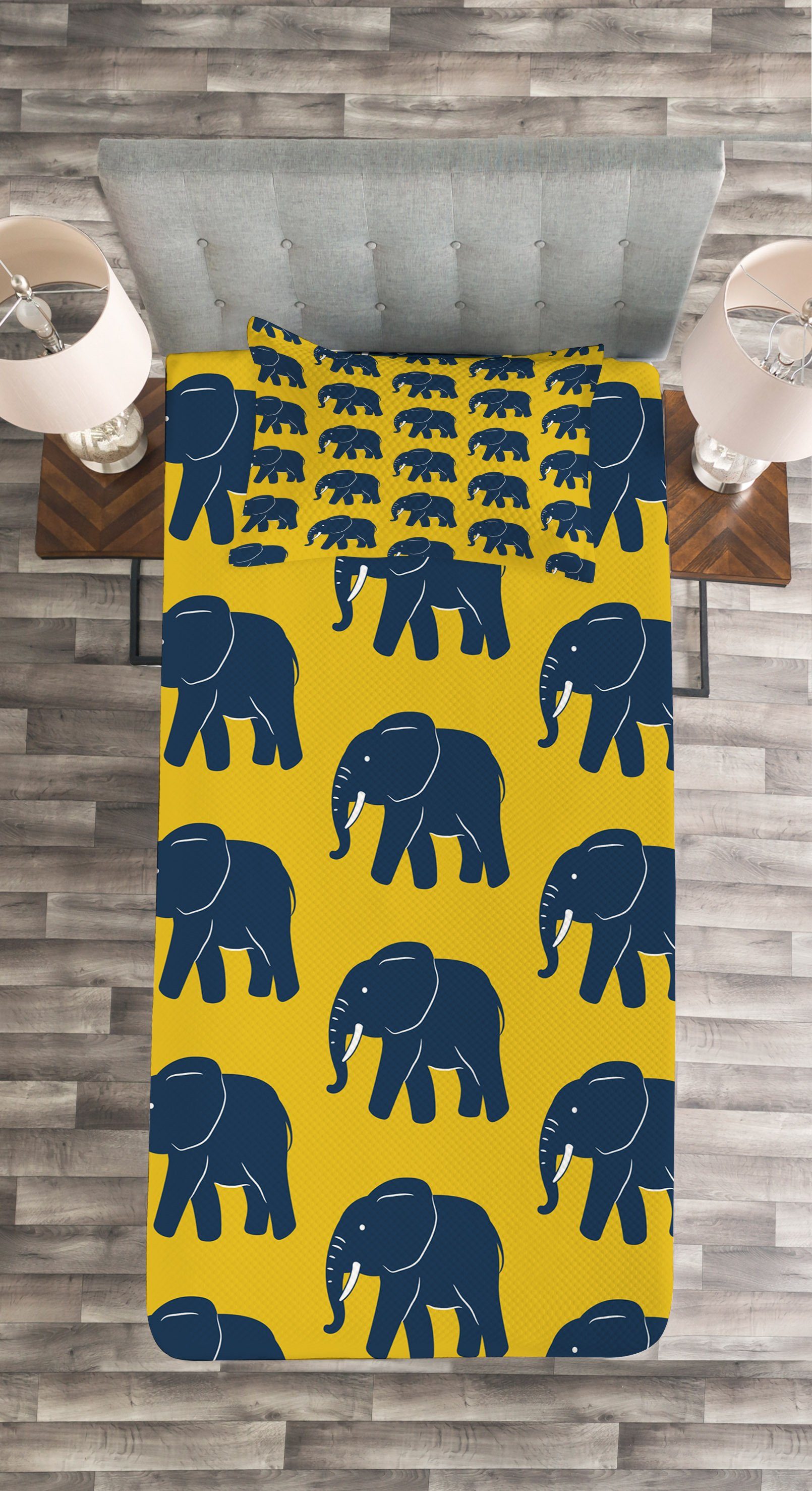Tagesdecke Set mit Kissenbezügen Afrikanischer Elefant Tiere Abakuhaus, Patterns Waschbar