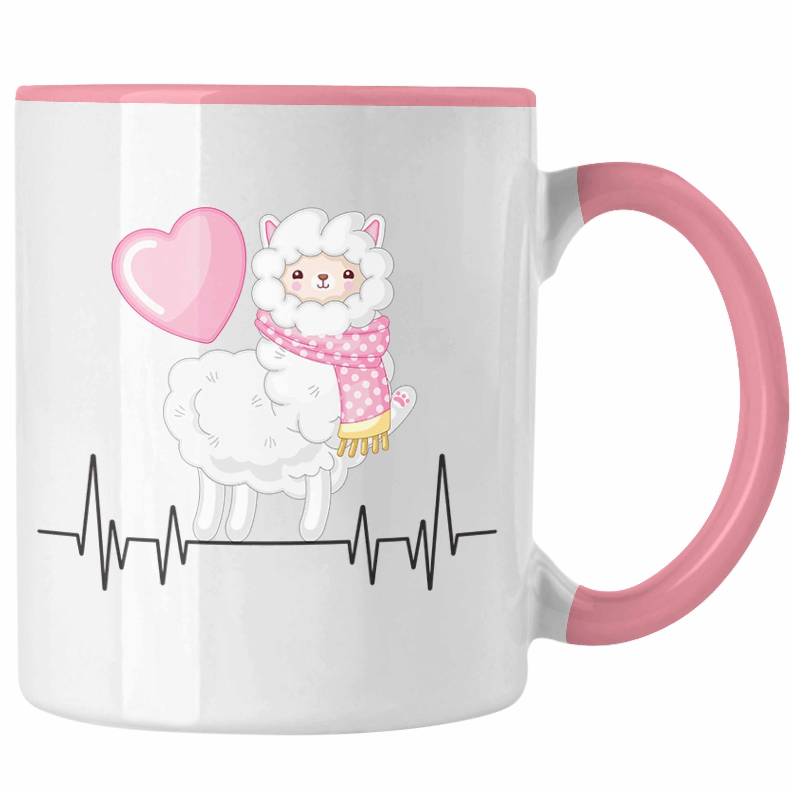 Trendation Tasse Trendation - LLama Herzschlag Tasse Geschenk für Alpaka Fans Hobby Ges Rosa