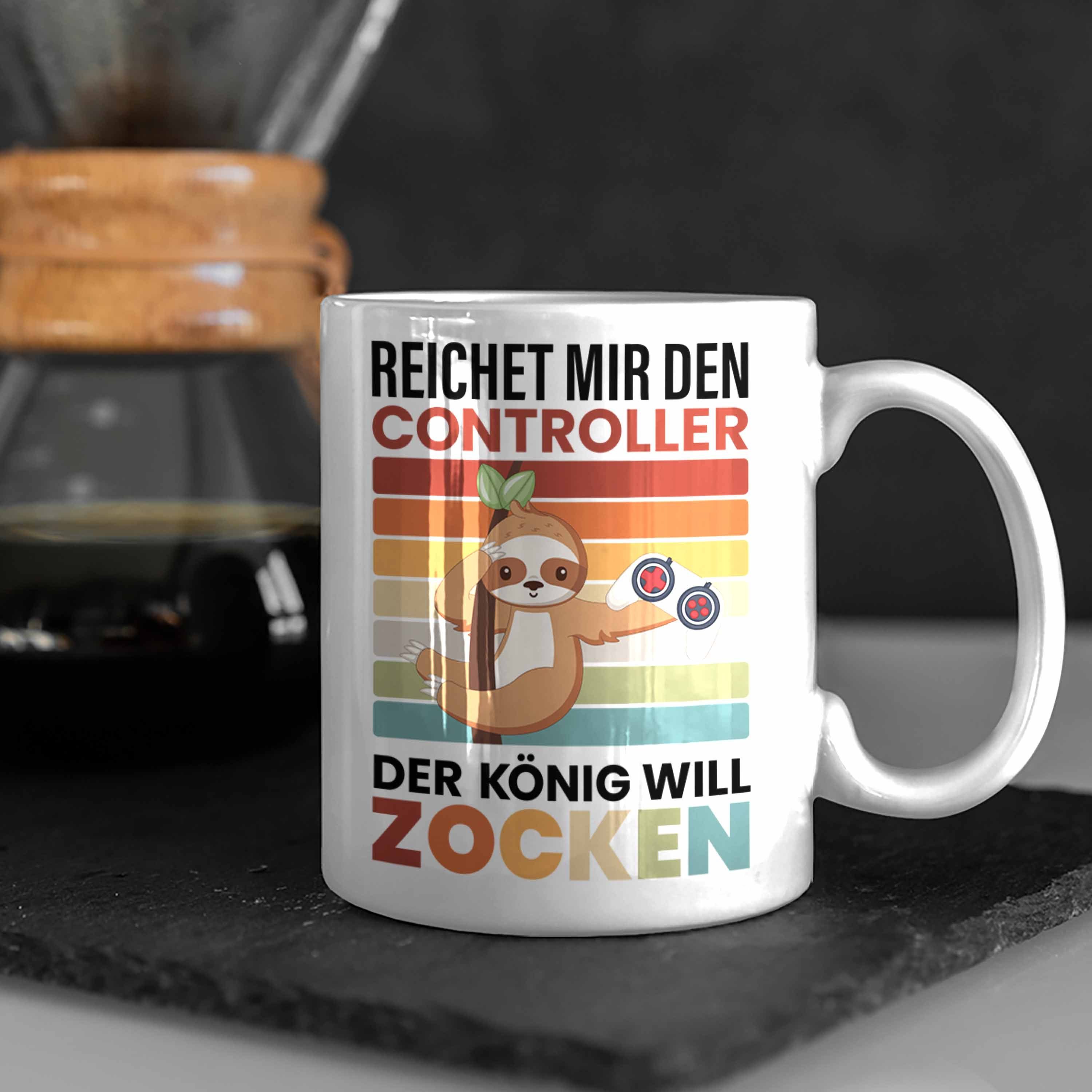 Controller Gamer Geschenkidee Grafik Jungs Zocker Faultier Zocken - König Reichet Weiss Mir Jungen Trendation Trendation den Tasse Tasse Geschenk