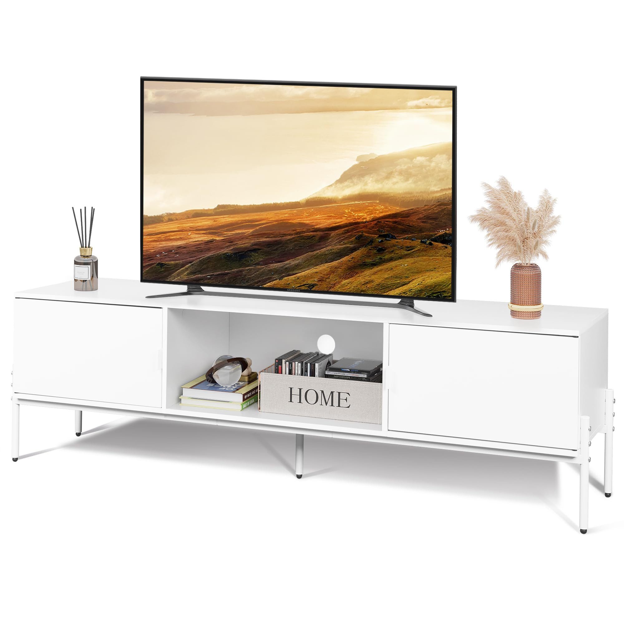 WLIVE Lowboard TV-Schrank für Fernseher bis zu 65 Zoll, 147 x 37 x 43 cm (TV Board mit Offenen Stauraum), Lange 147 cm Fernsehtisch für Wohnzimmer, Industrie-Design