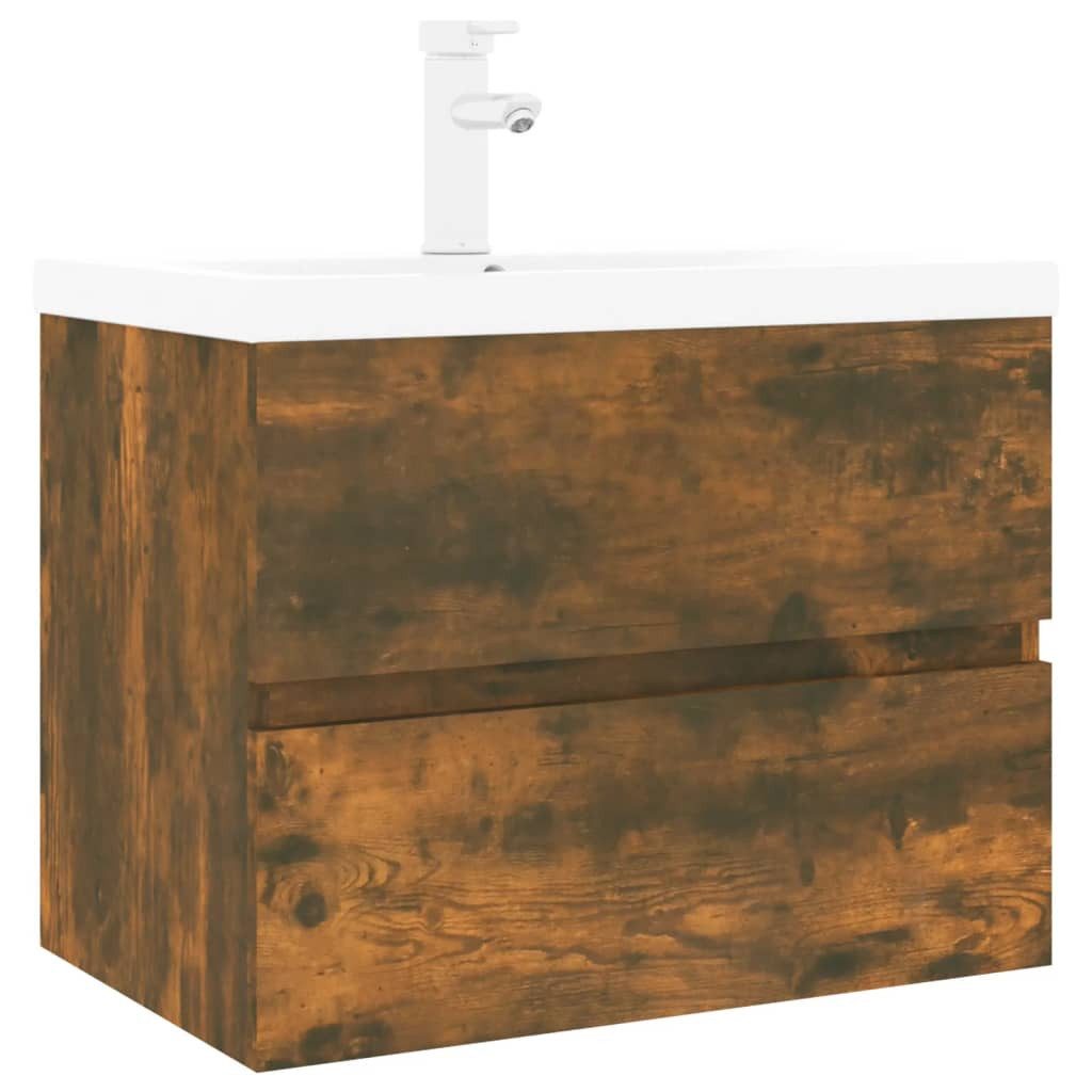 vidaXL Waschbeckenunterschrank Waschbeckenschrank mit Einbaubecken Räuchereiche Holzwerkstoff (1-St)