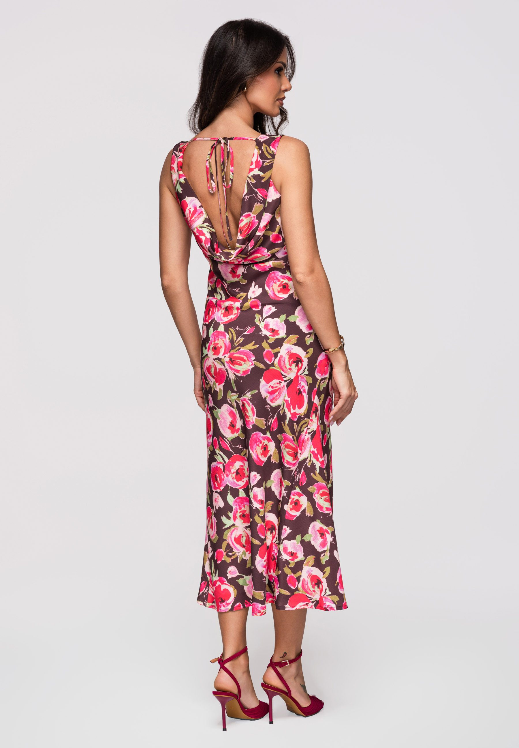 OMBRE Abendkleid Damen Midi Kleid mit Cowl Neck Braun M (kein Set, 1-tlg)