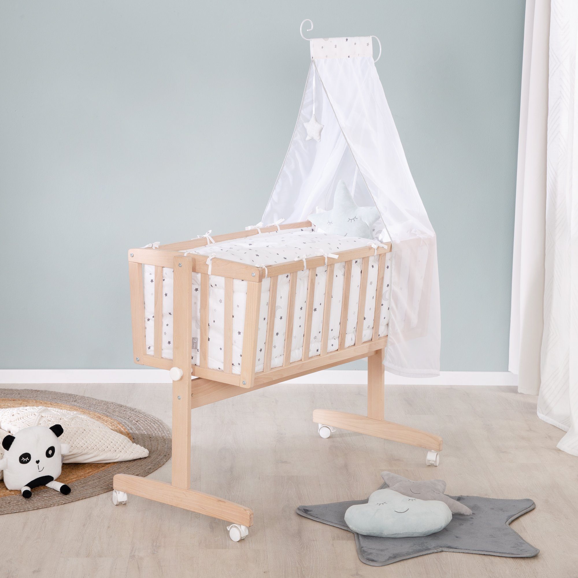 roba® Babybett Komplettwiegenset, mit Rollen inkl. Bettausstattung & Himmel