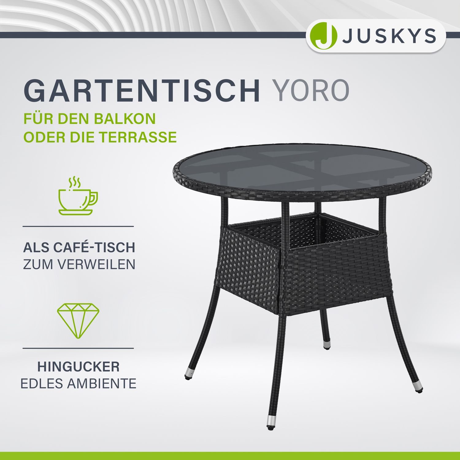 Juskys Gartentisch Yoro, rund, aus Polyrattan, günstig online kaufen