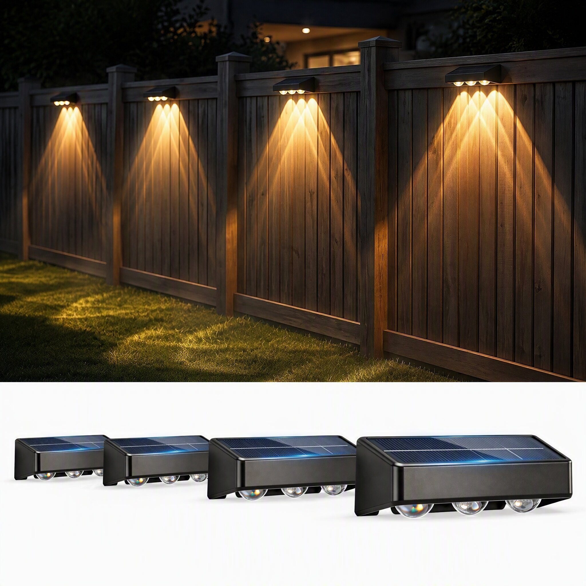 oyajia LED Außen-Wandleuchte 2/4 st Solar Wandleuchte Aussen, RGB Einstellbar Solarlampen für Außen, LED fest integriert, RGB, RGB 9 Farben Solarleuchte für Zaun Wand Terrasse Garten Balkon Deko