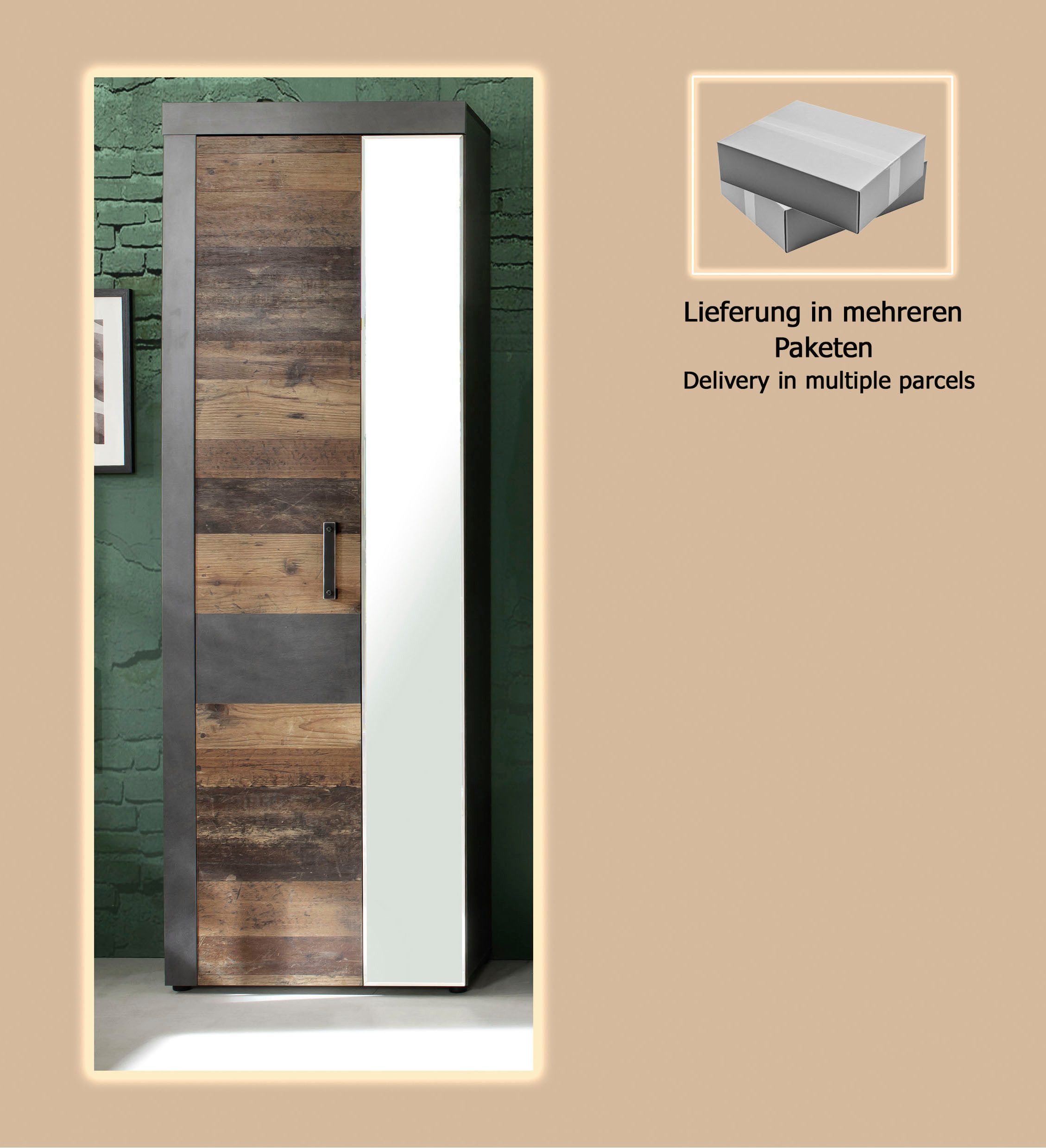 Home affaire Garderobenschrank Ilana Garderobenschrank mit 2 Türen - (B/T/H) 65/34/192 cm