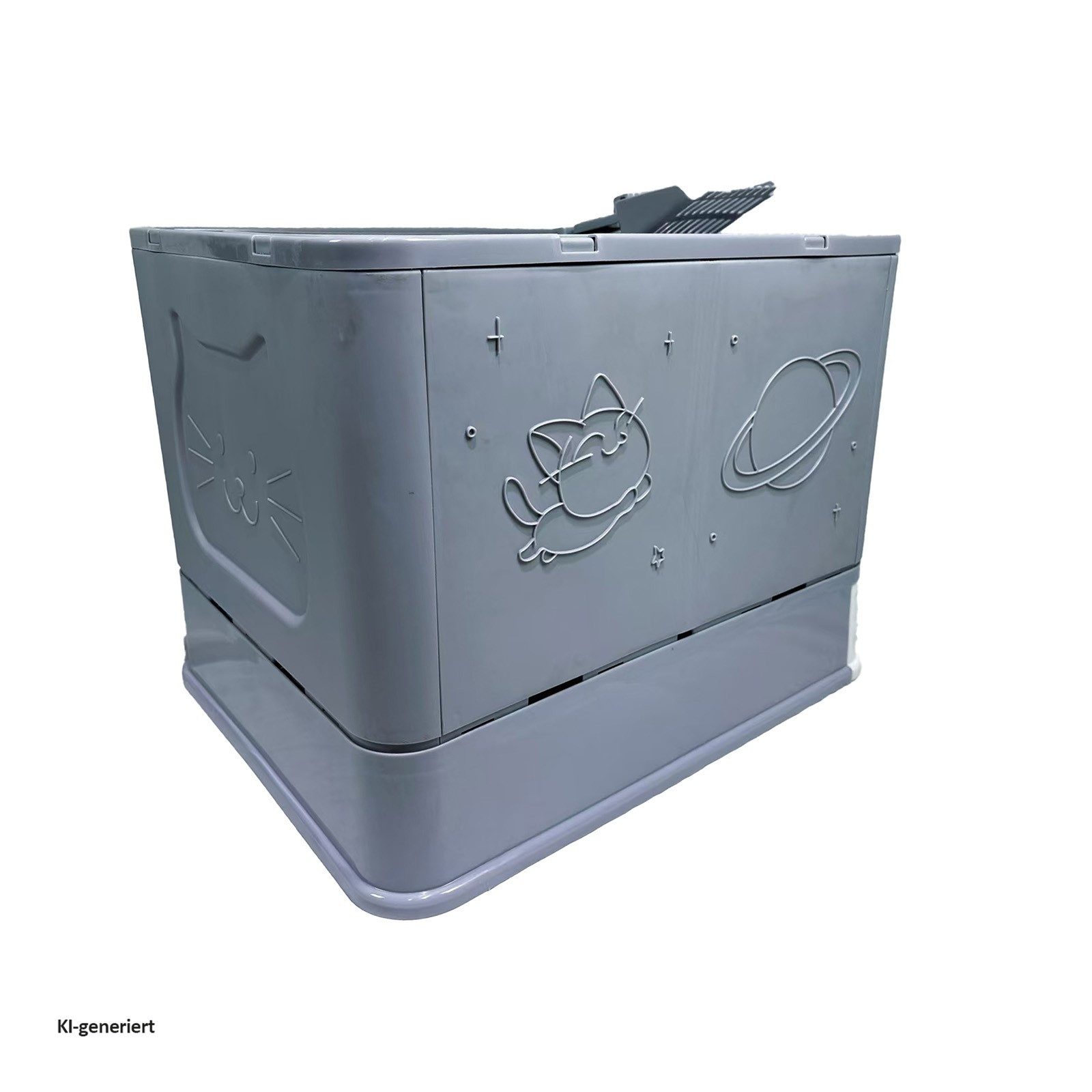 HTI-Living Katzentoilette Katzenklo mit Deckel und Streuschaufel aus Kunststoff grau