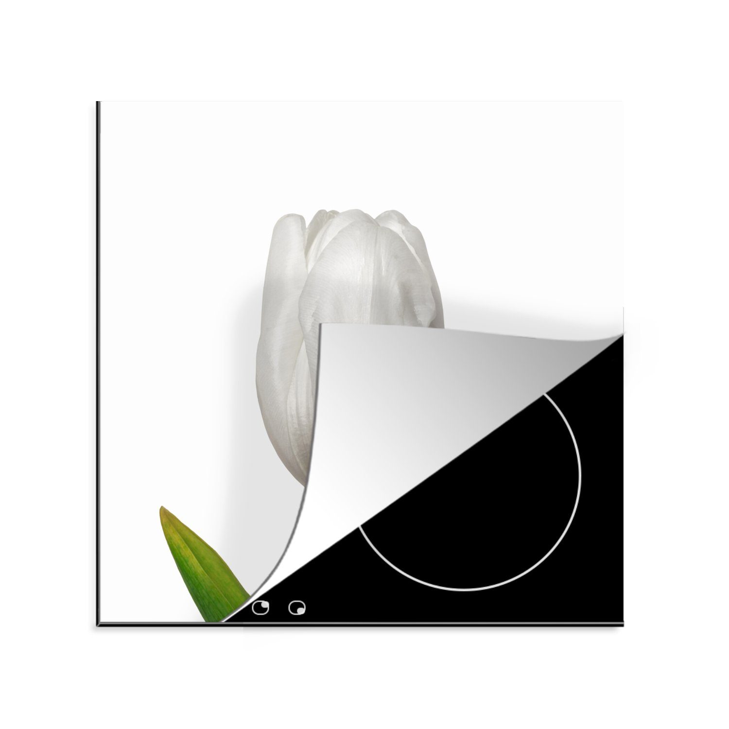 MuchoWow Herdblende-/Abdeckplatte Nahaufnahme der Blätter einer weißen Tulpe, Vinyl, (1 tlg), 78x78 cm, Ceranfeldabdeckung, Arbeitsplatte für küche