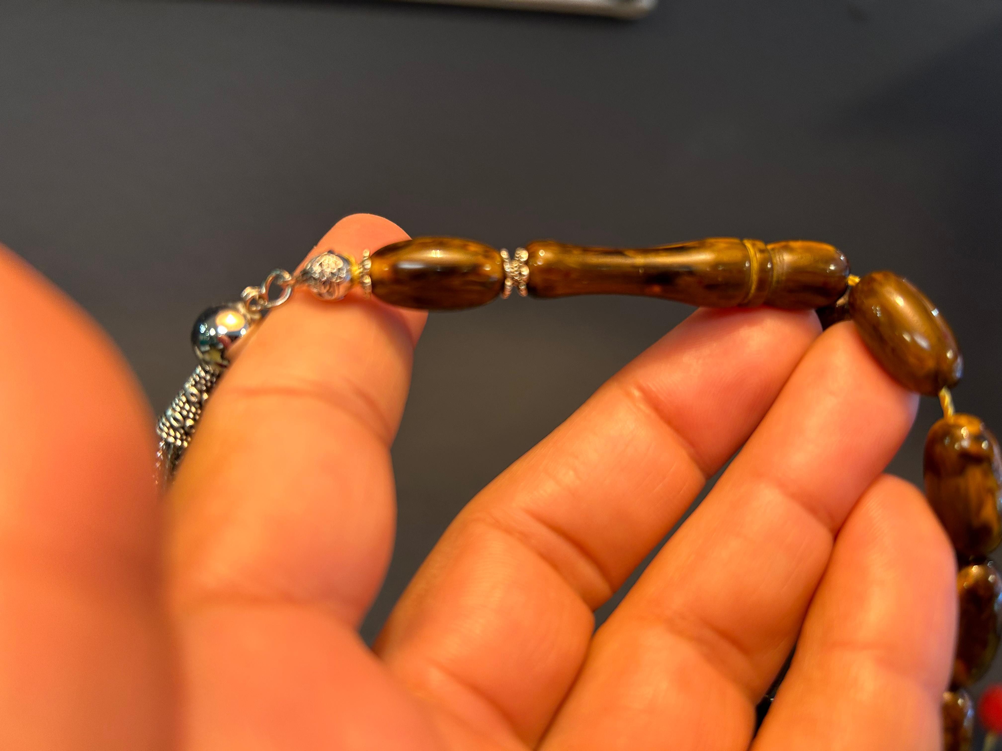 TesbihBid Kettenanhänger Old Bakalite Braun (Hand Made Sammlung Tesbih Misbaha islam Amber Subha, 33-tlg., Gebetskette, 33-tlg., Bakalite faturan)