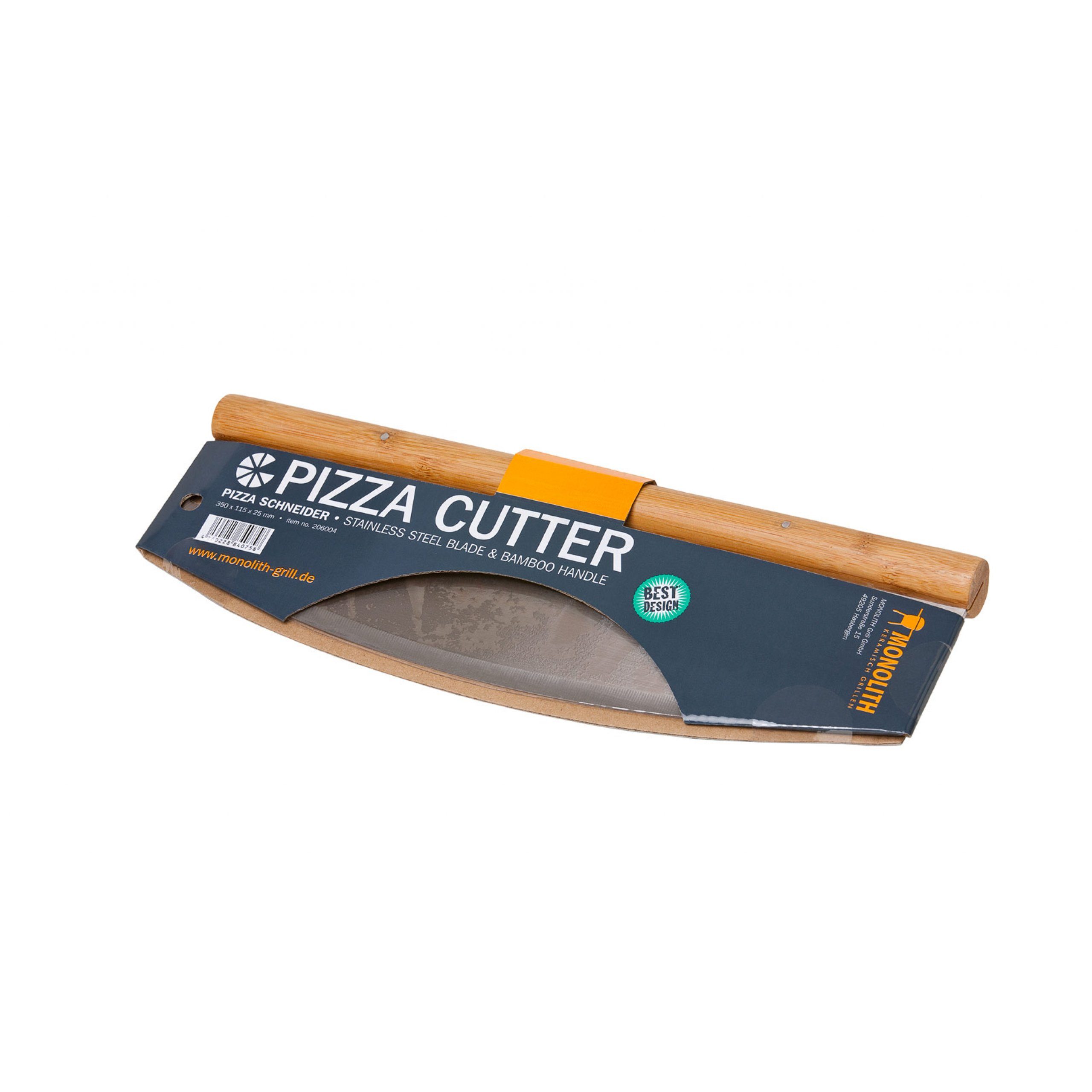 MONOLITH Keramikgrill Monolith Pizzaschneider Pizzamesser aus Edelstahl mit Bambusgriff 35