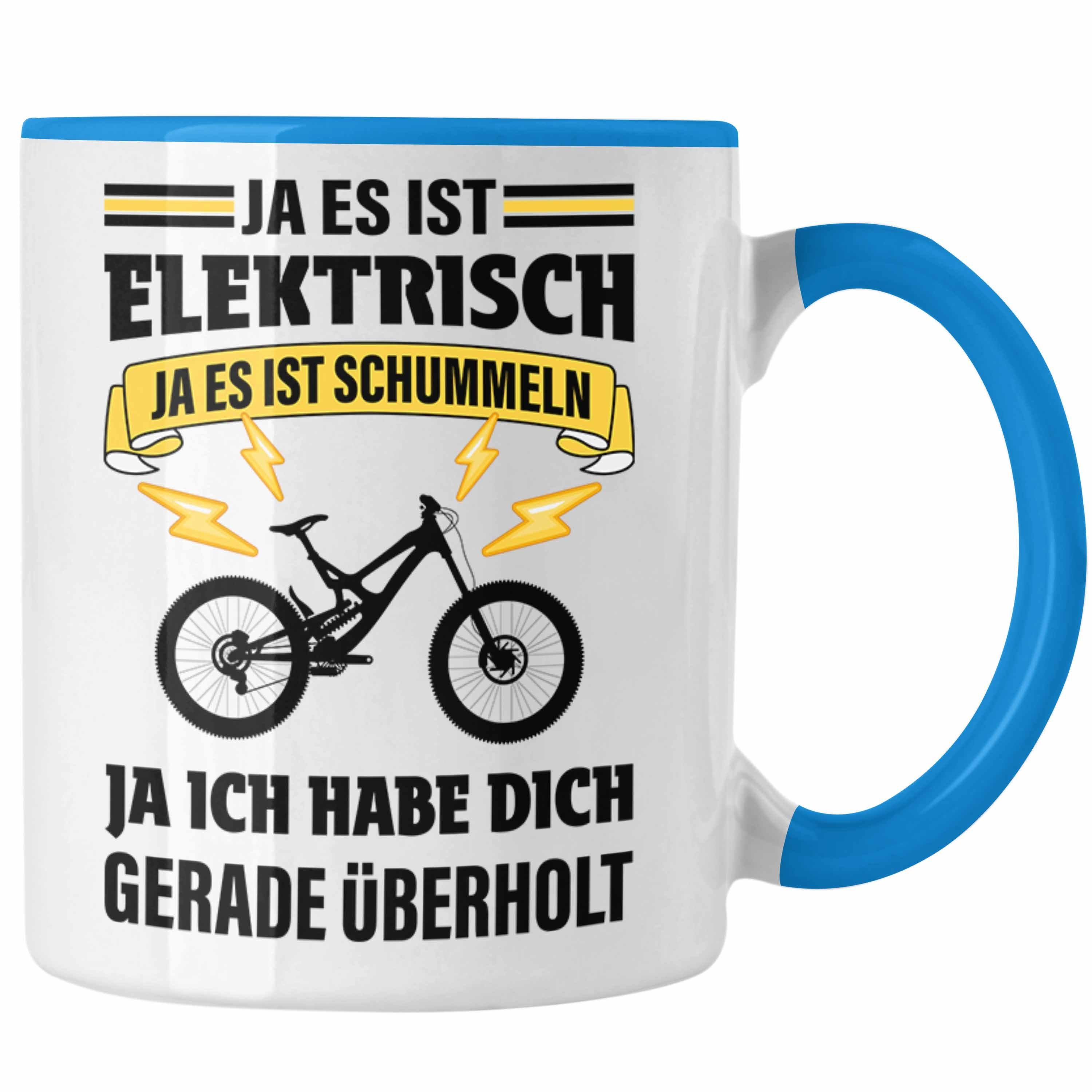 Trendation Tasse Trendation - Geschenke Elektrofahrrad Tasse Geschenk Kaffeetasse Spruch E-Bike Ebike Blau mit Lustige