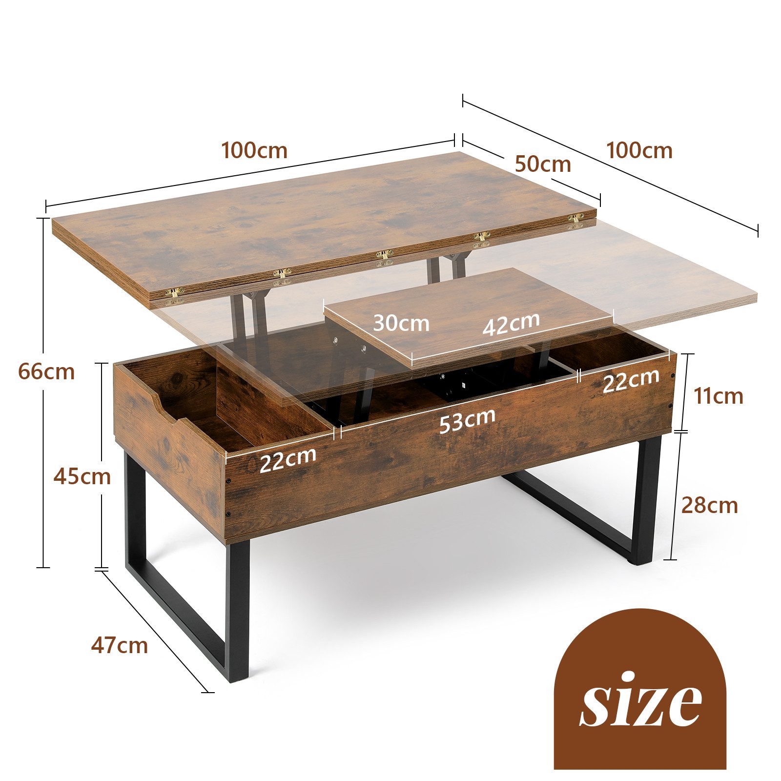 VOWNER Couchtisch 3-in-1 Mehrzweck-Wohnzimmertisch, höhenverstellbar, Essti günstig online kaufen