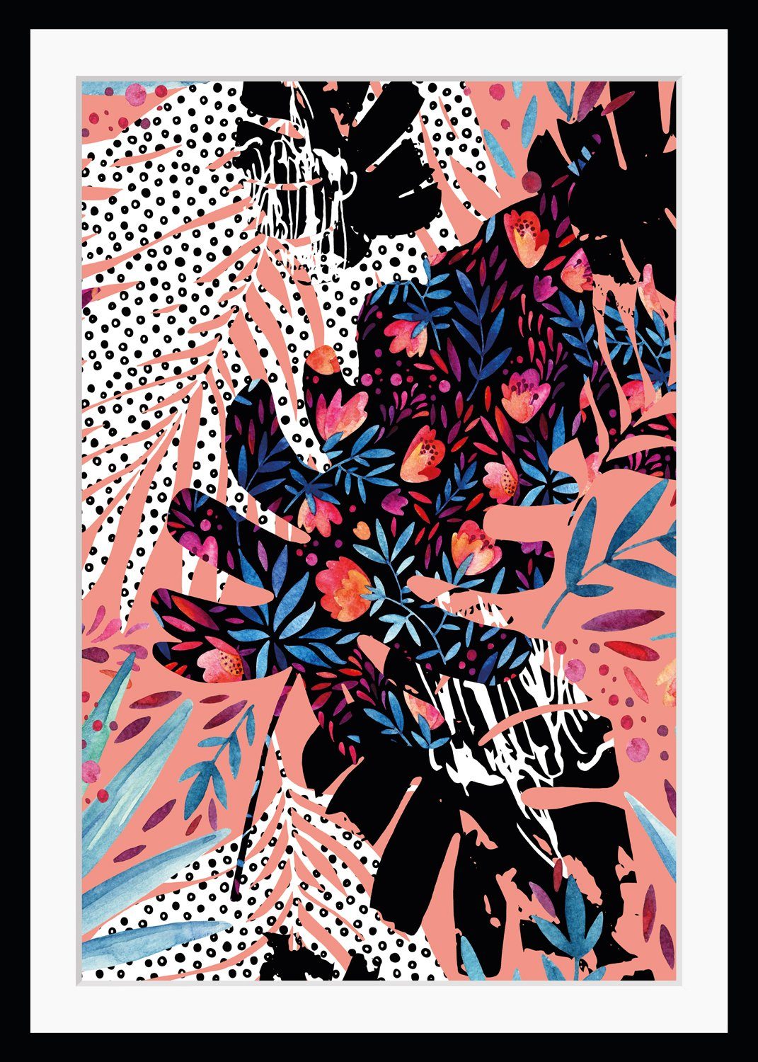 queence Bild Liv, Abstrakt, Blumen, Blätter, Gemälde, Kunst, Modern, HD Premium Poster-Druck inkl. Holzrahmen