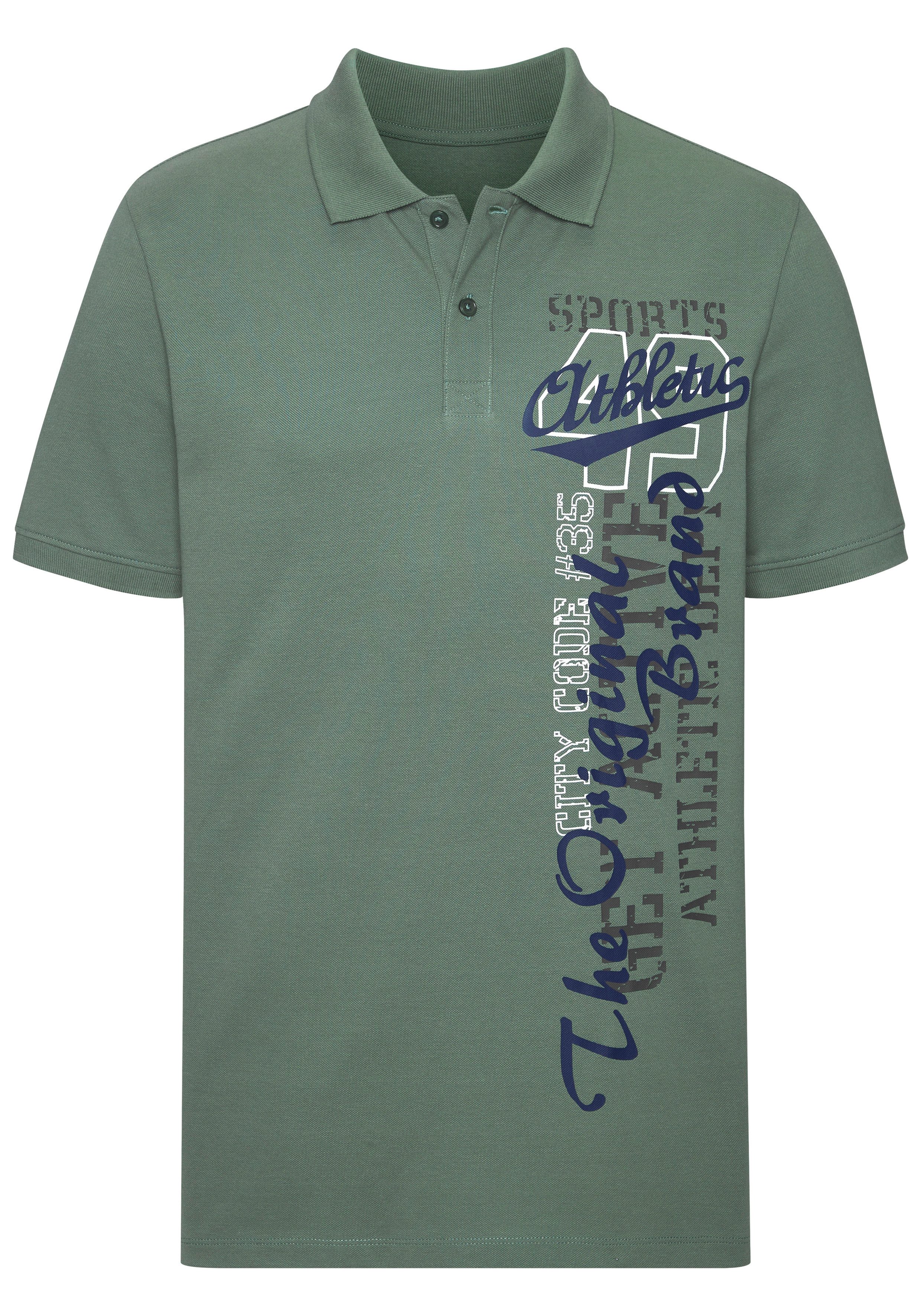 John Devin Poloshirt mit großem Druck vorn aus Baumwoll-Piqué. € 17,99, (€ 17,99 pro 1 Stk).