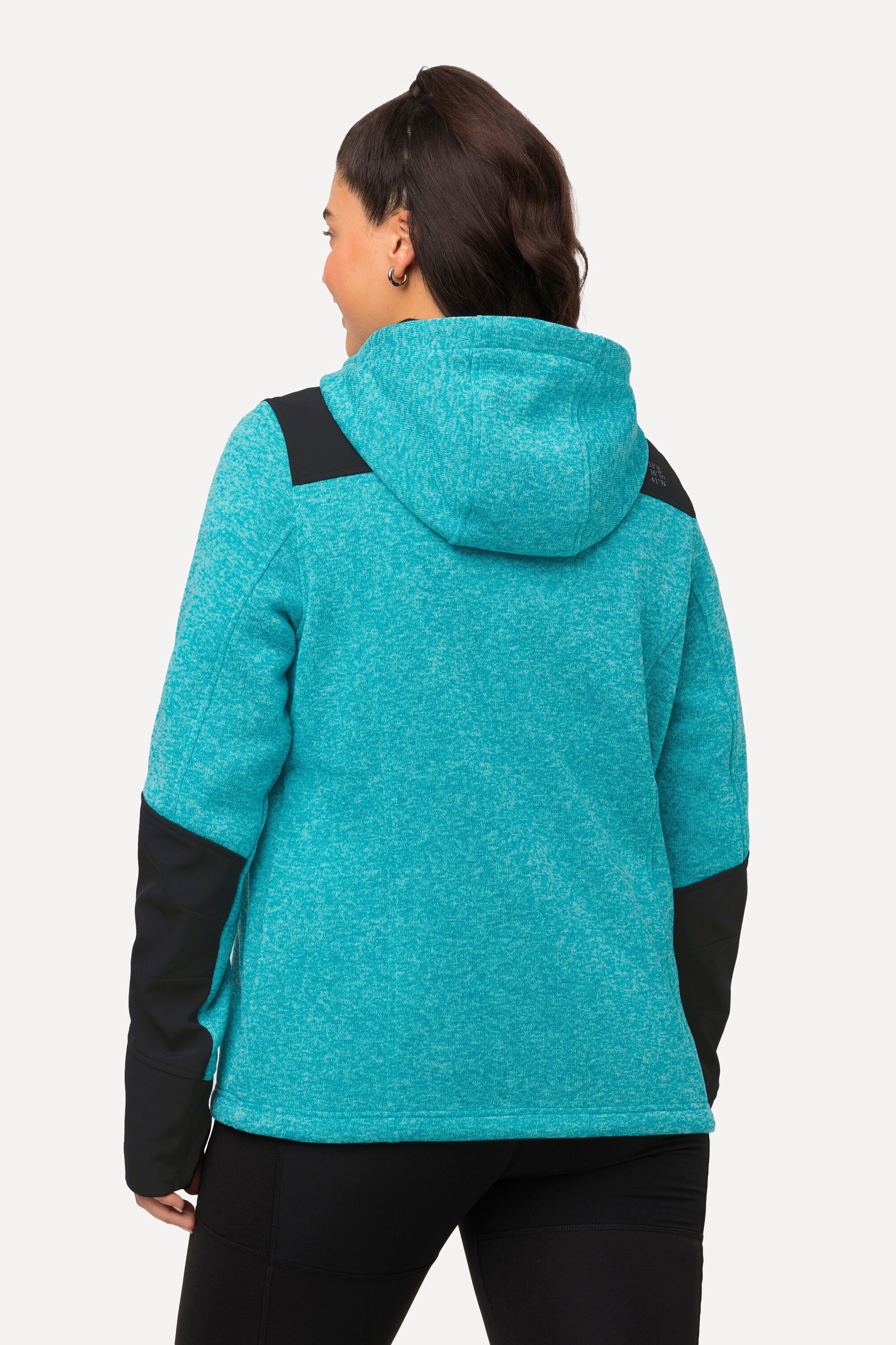 Daumenloch Popken Ulla Sweatjacke Fleecejacke Reflektordruck Kapuze aquamarin