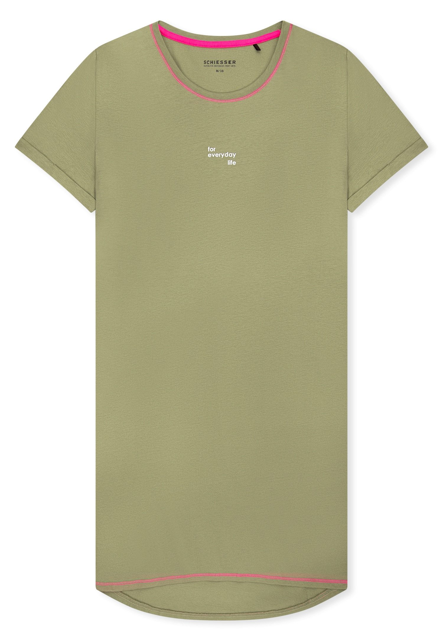 Schiesser Nachthemd Casual Essentials mit Statement-Print, Baumwolle, kurzärmelig, Rundhalsausschnitt