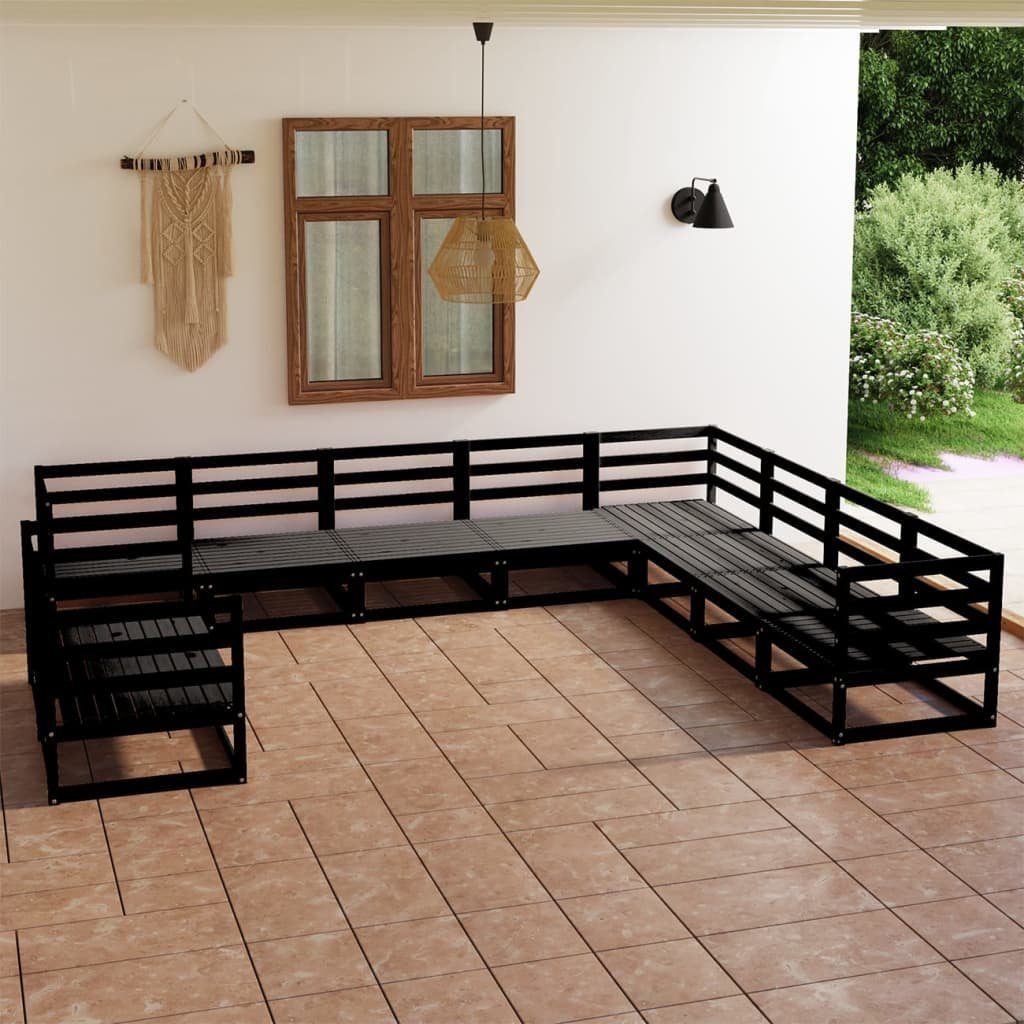 vidaXL Gartenlounge-Set 10-tlg. Garten-Lounge-Set Schwarz Kiefer, Massivholz (1-tlg)