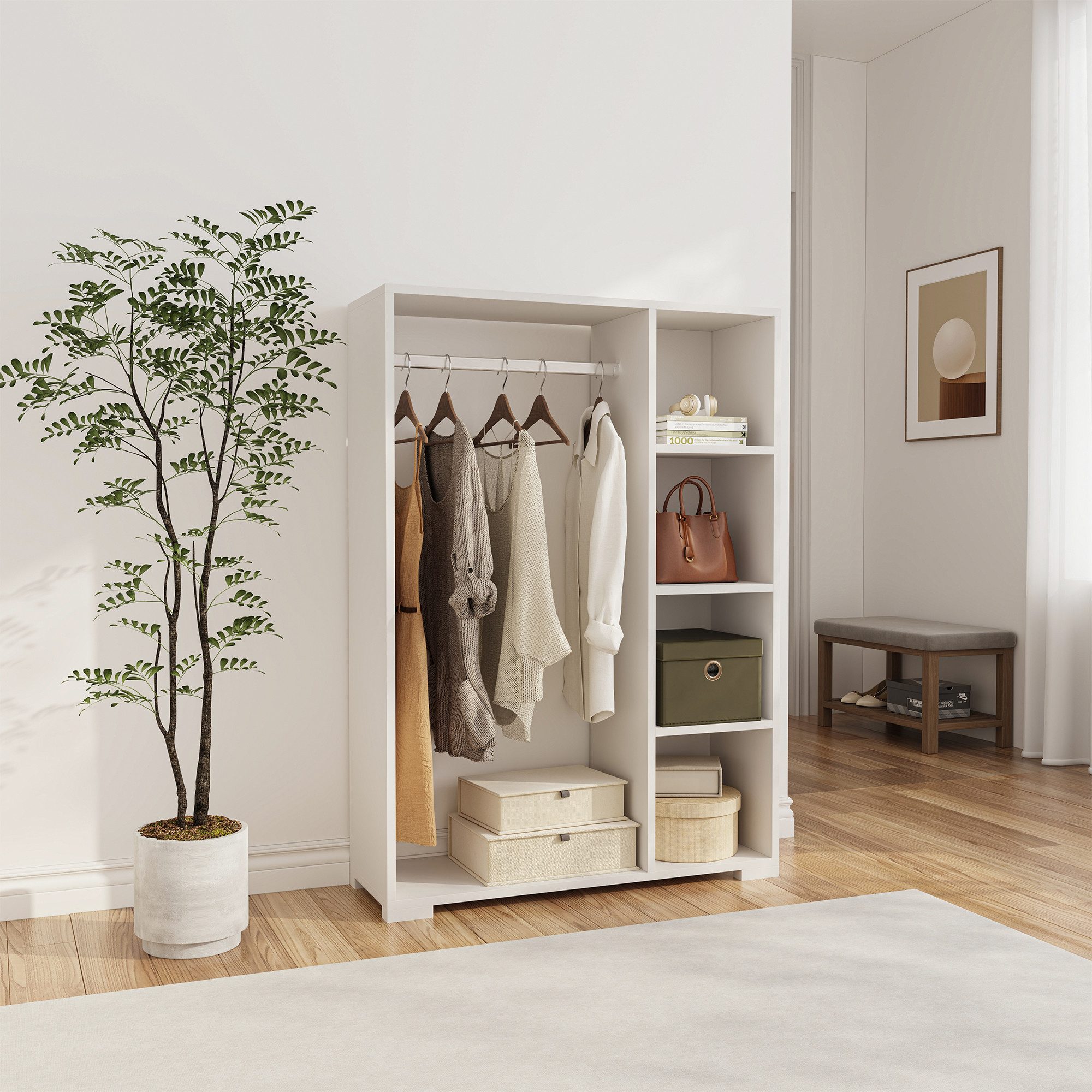 en.casa Kleiderschrank »Nesbyen« mit Garderobenstange Weiß günstig online kaufen