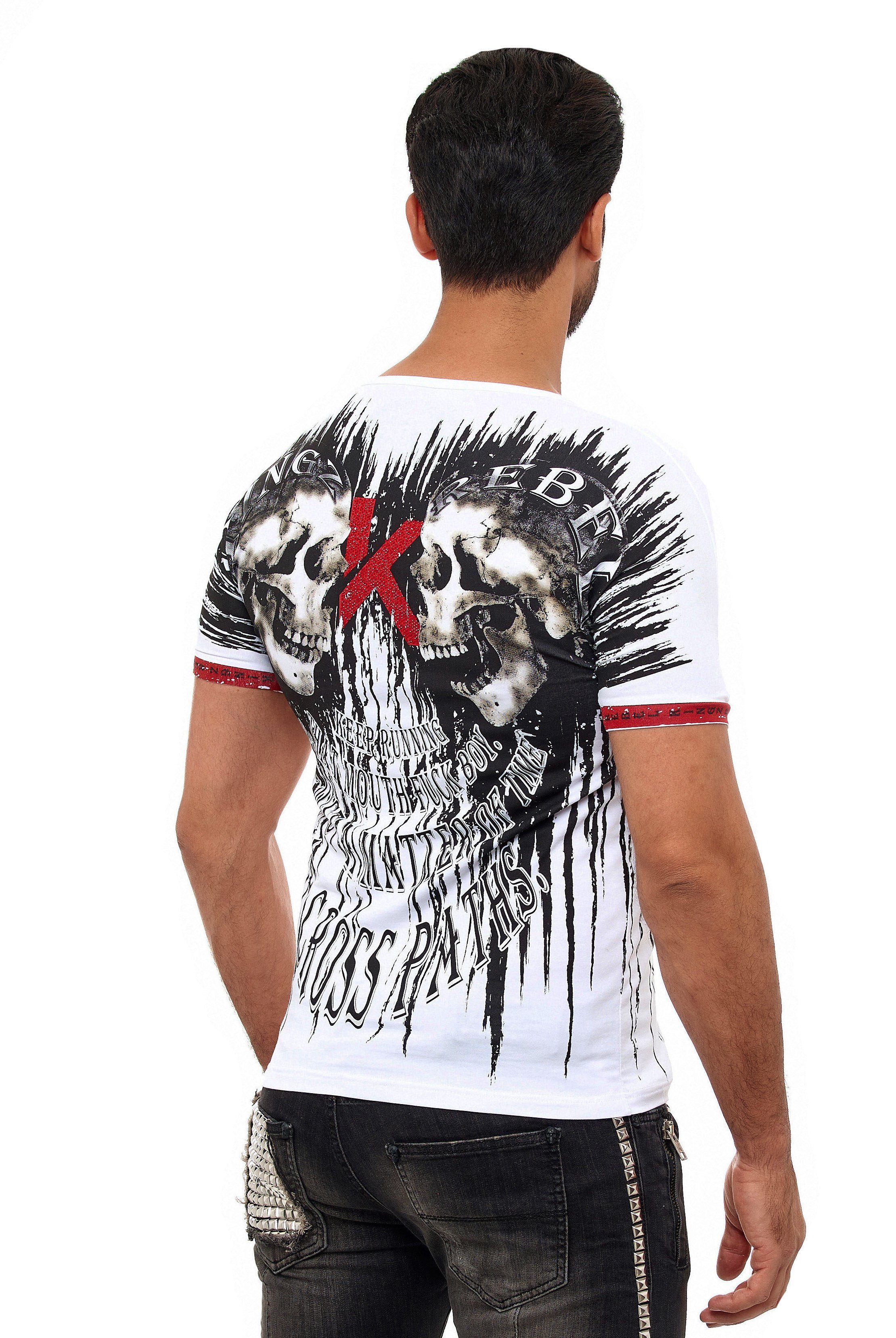 Totenkopf-Druck T-Shirt trendigem mit KINGZ silberfarben-weiß