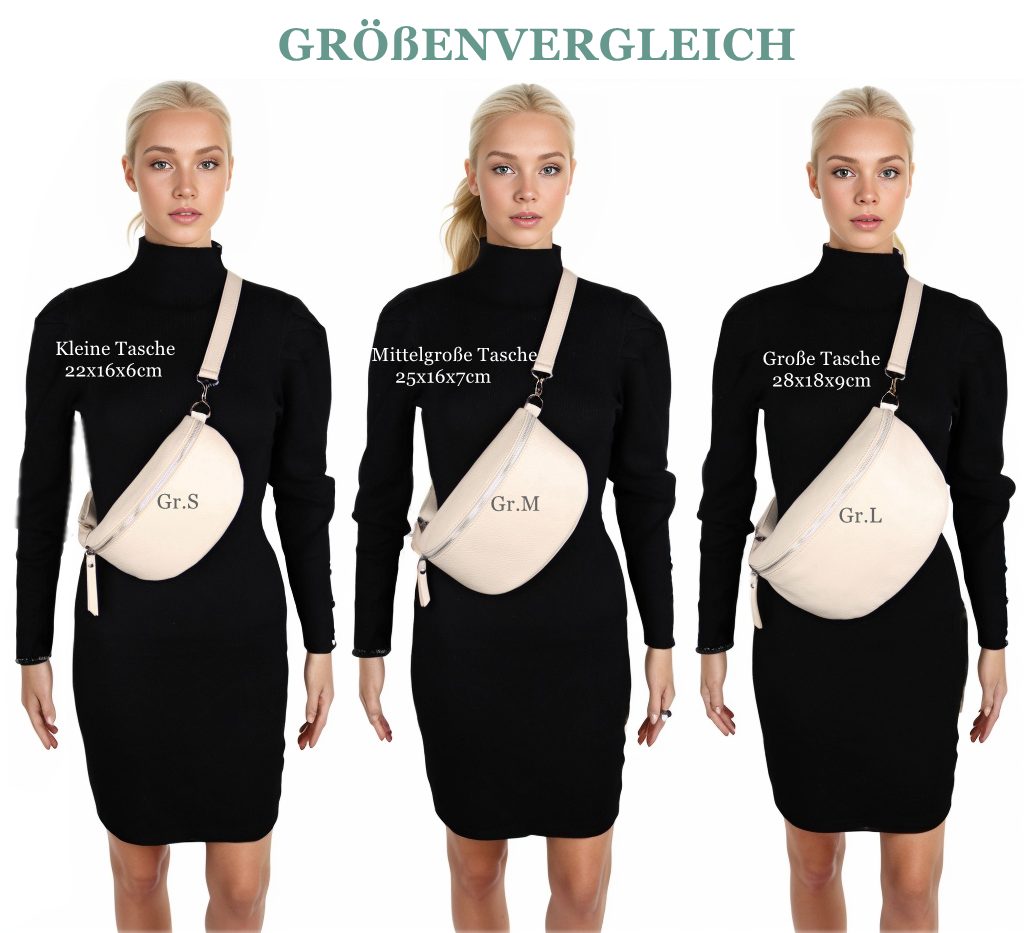 MIRROSI Bauchtasche mit GOLDENER Reißverschluss Damen, Echtleder, MADE IN ITALY, (Umhängetasche, Schultertasche auch Leder für jeden Anlass (1 Tasche & 1 Lederg – Bild 3 von 3