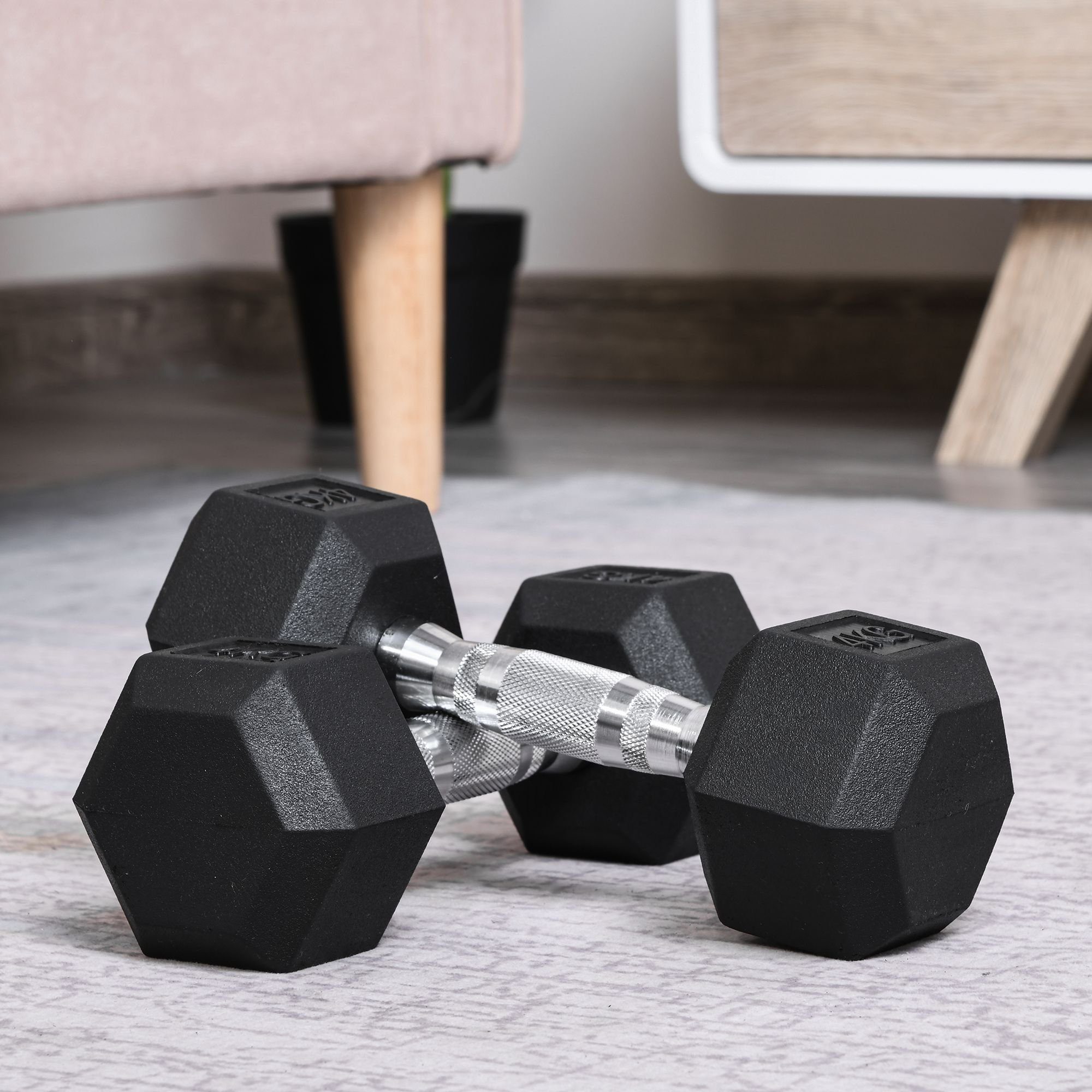 HOMCOM Hantel-Set mit gerändeltem Griff, 2 x 4kg, (Kurzhantel aus Gusseisen, Kurzhanteln für Männer und Fraue), für Zuhause, Fitnessstudio, Krafttraining