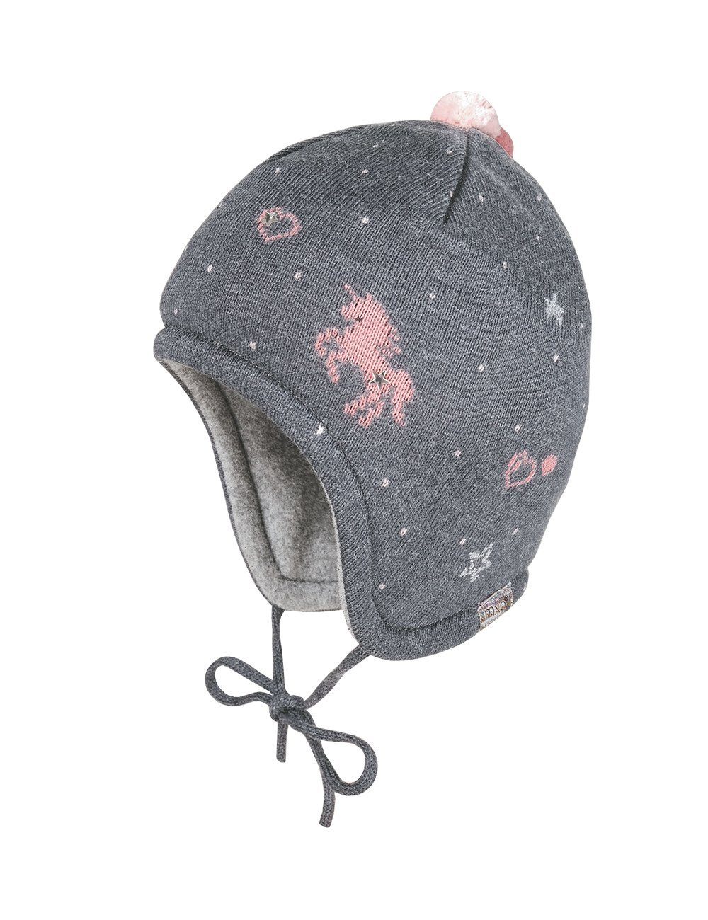 MAXIMO Strickmütze MINI GIRL-Mütze, ausgenäht Jacquard, Einhorn, Deko Made in Germany