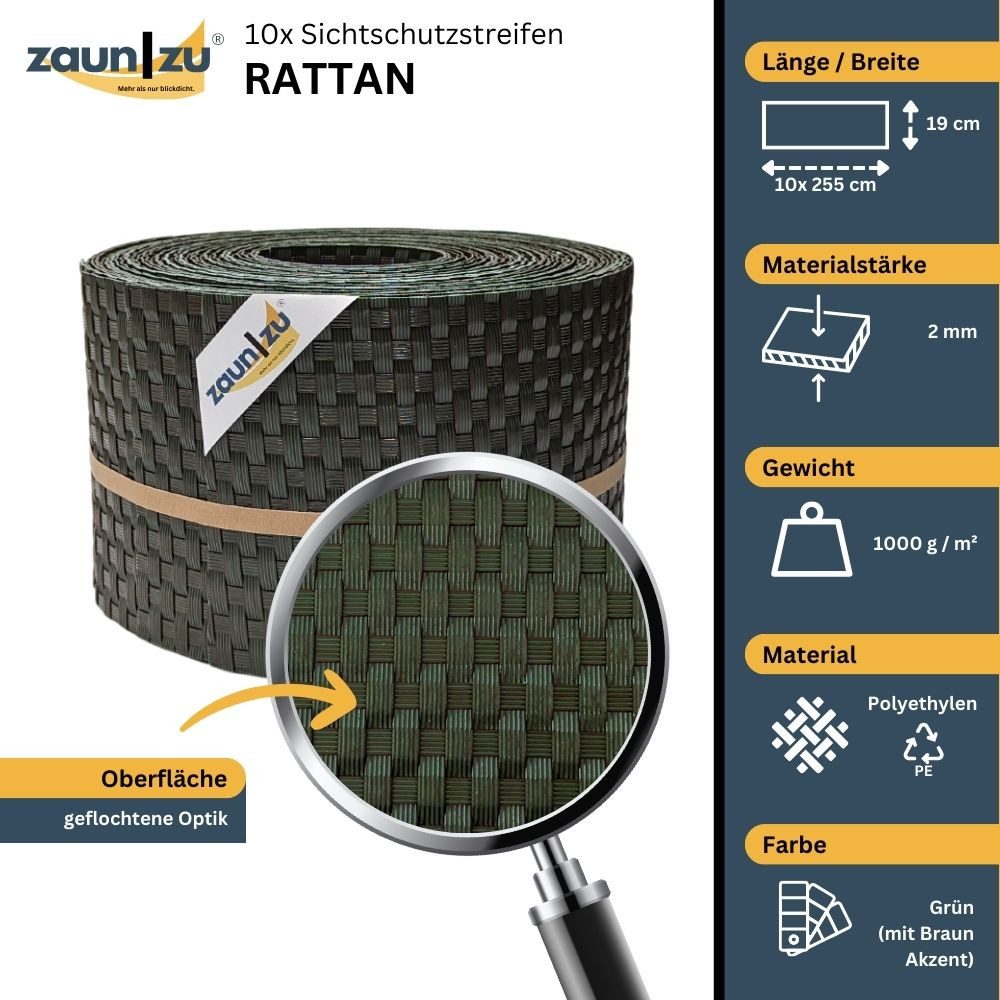 zaunzu Sichtschutzstreifen Rattan für Doppelstabmatten UV-beständig günstig online kaufen