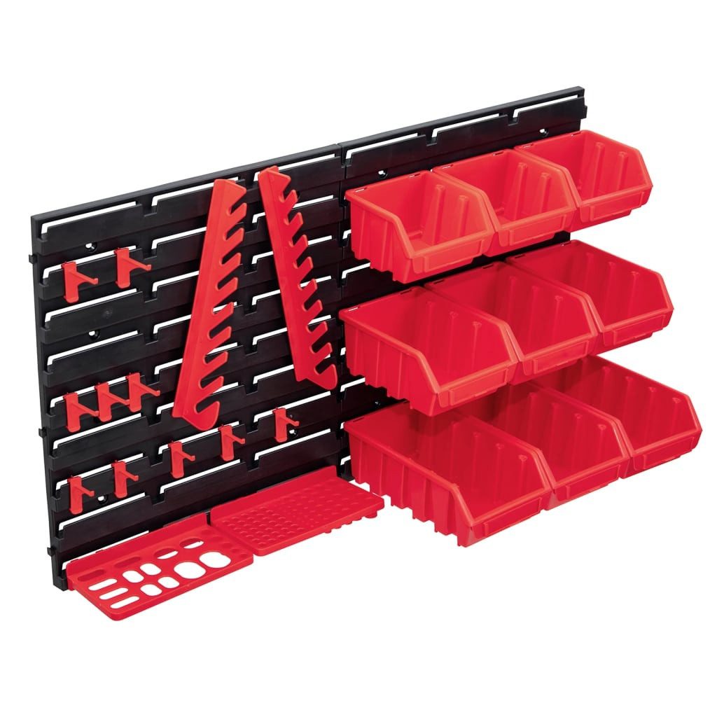 vidaXL Werkzeugbox 34-tlg. Behälter-Set für Kleinteile mit Wandplatten Rot Schwarz