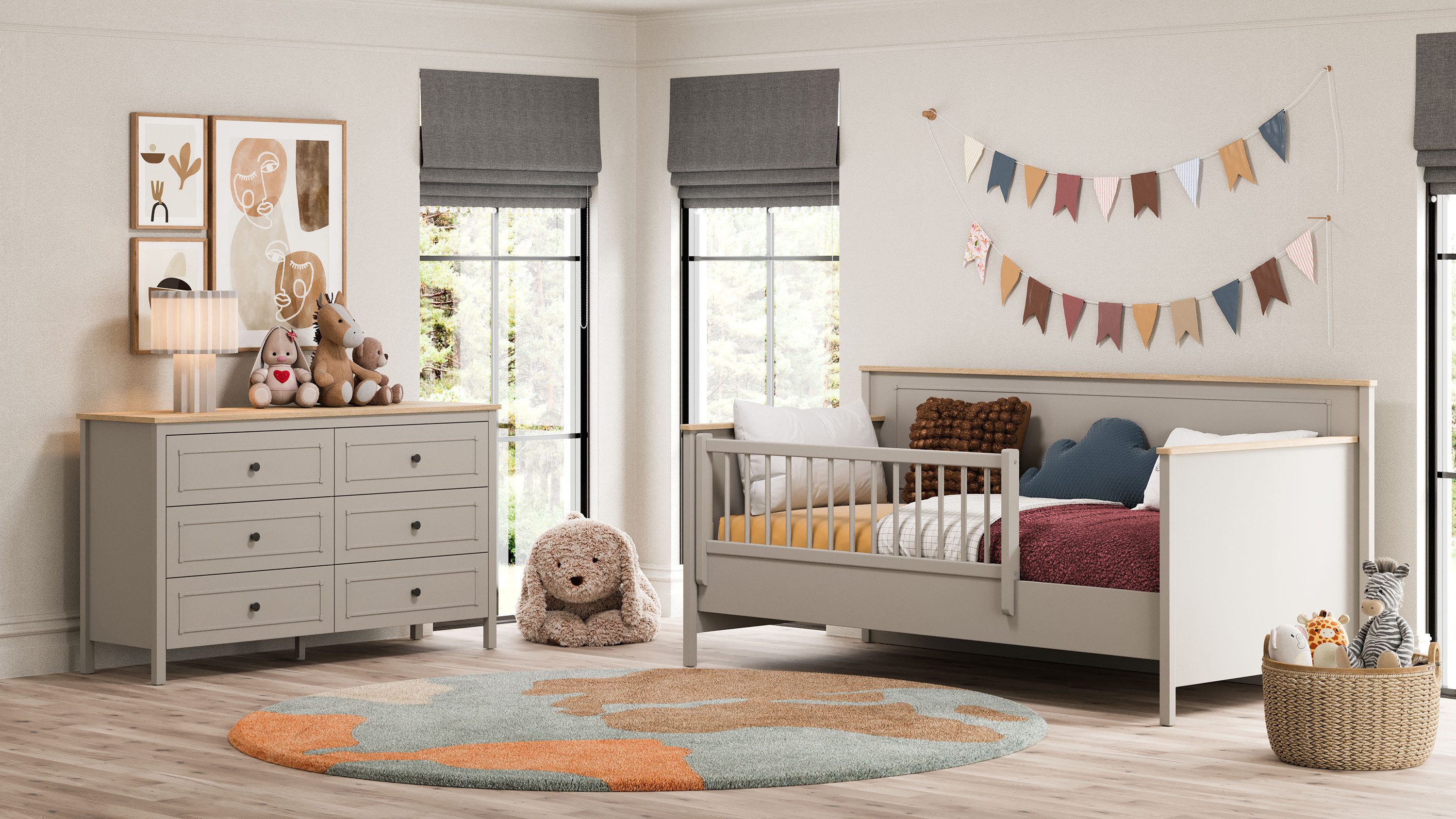 almila Babyzimmer-Komplettset Sento in Grau, (Set, 3-tlg., mit Babybett/Gitterbett), optional Kleiderschrank, Kommode, Schreibtisch, Bücherregal
