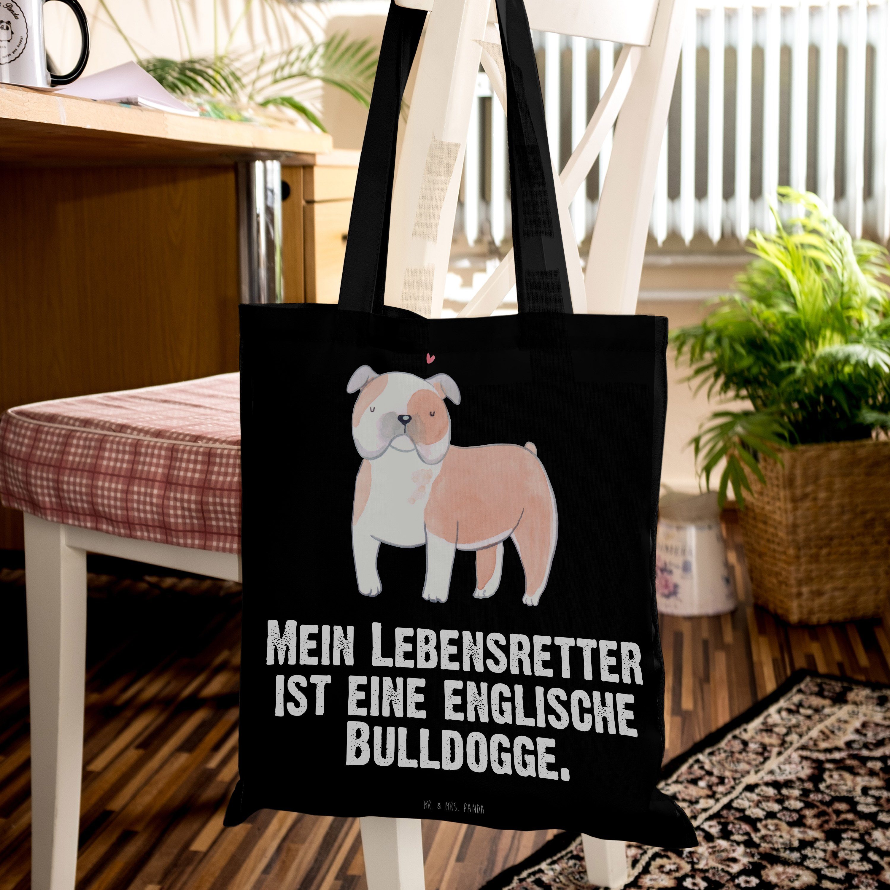 Panda Mrs. - Lebensretter (1-tlg) Geschenk, Beuteltasche, - Schwarz & Englische Mr. Tragetasche Bulldogge