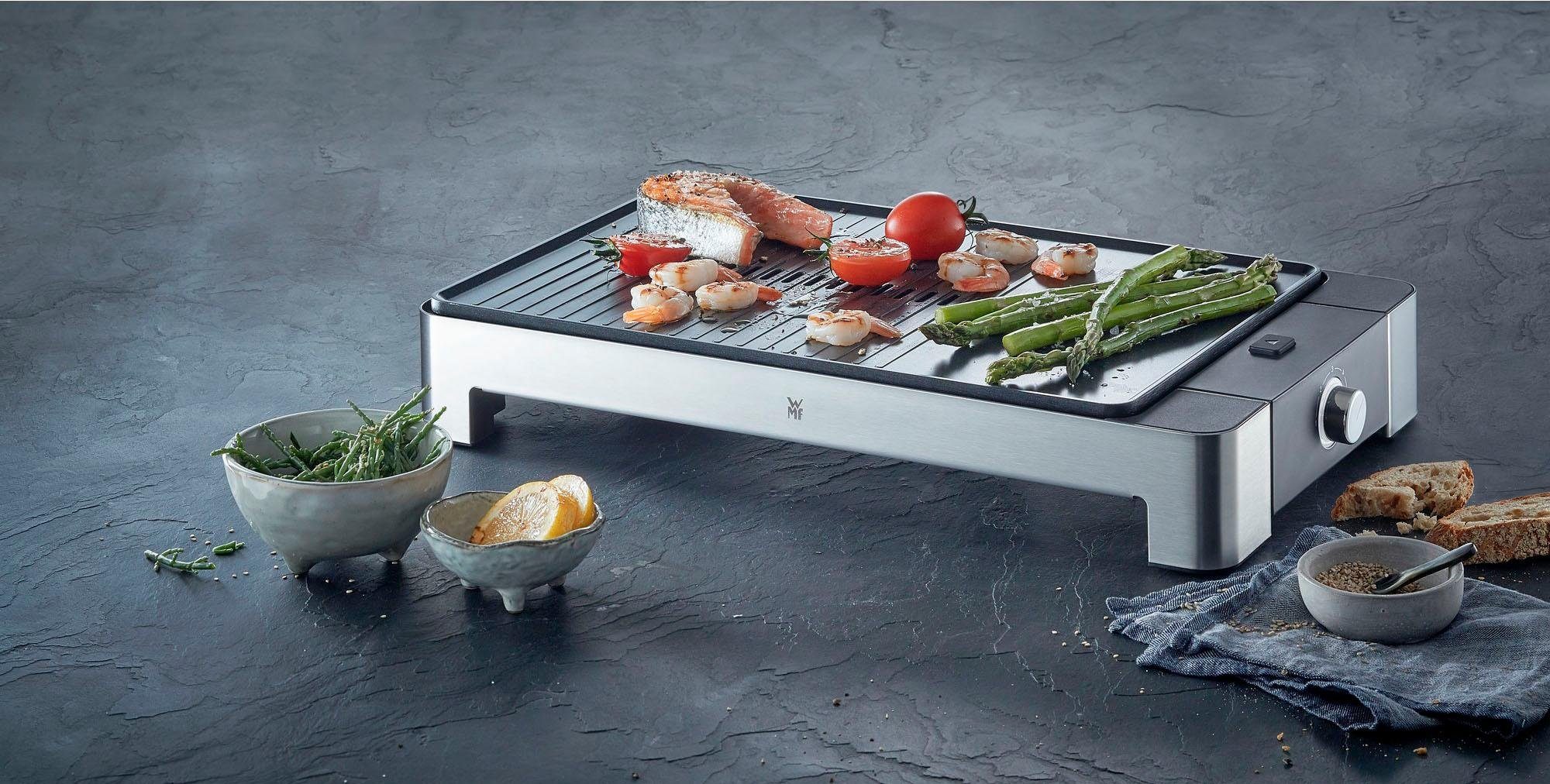 WMF Tischgrill LONO flach & gerippt, 2300 W, Leistungsstarker Tischgrill  mit 1/3 flacher und 2/3 gerippter