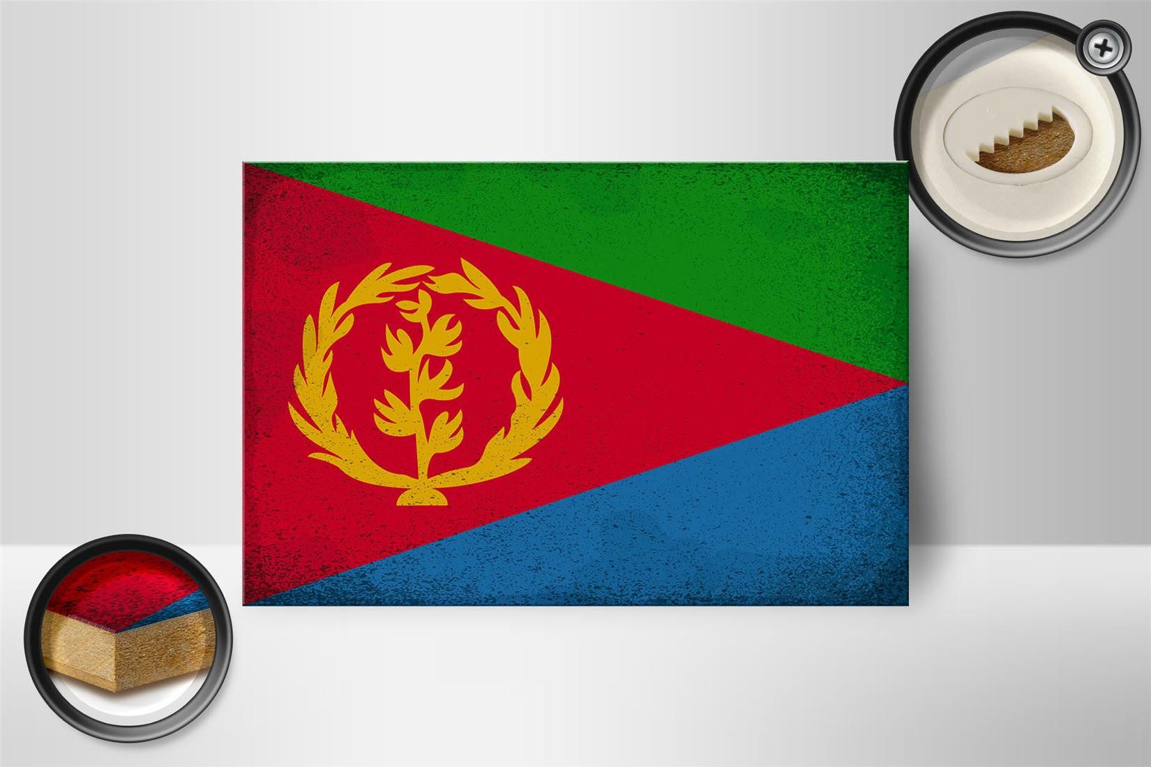 Femer GmbH Holzbild Flagge Eritrea 18x12 cm Flag of Eritrea Vintage, Flaggen (1 St), Glatte Holzfaserplatte (MDF), vorn beschichtet