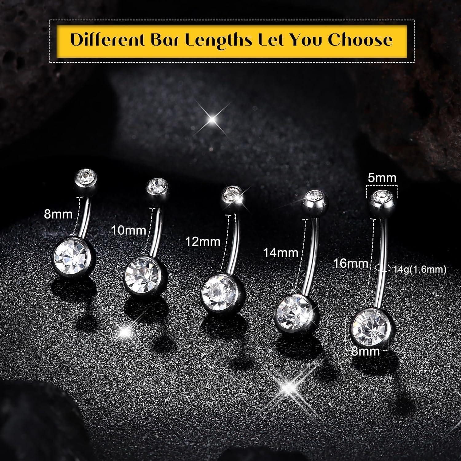 LuxusKollektion Bauchnabelpiercing Bauchnabelpiercing G23 Titanium Silber CZ 14G 8/10/12/14/16mm