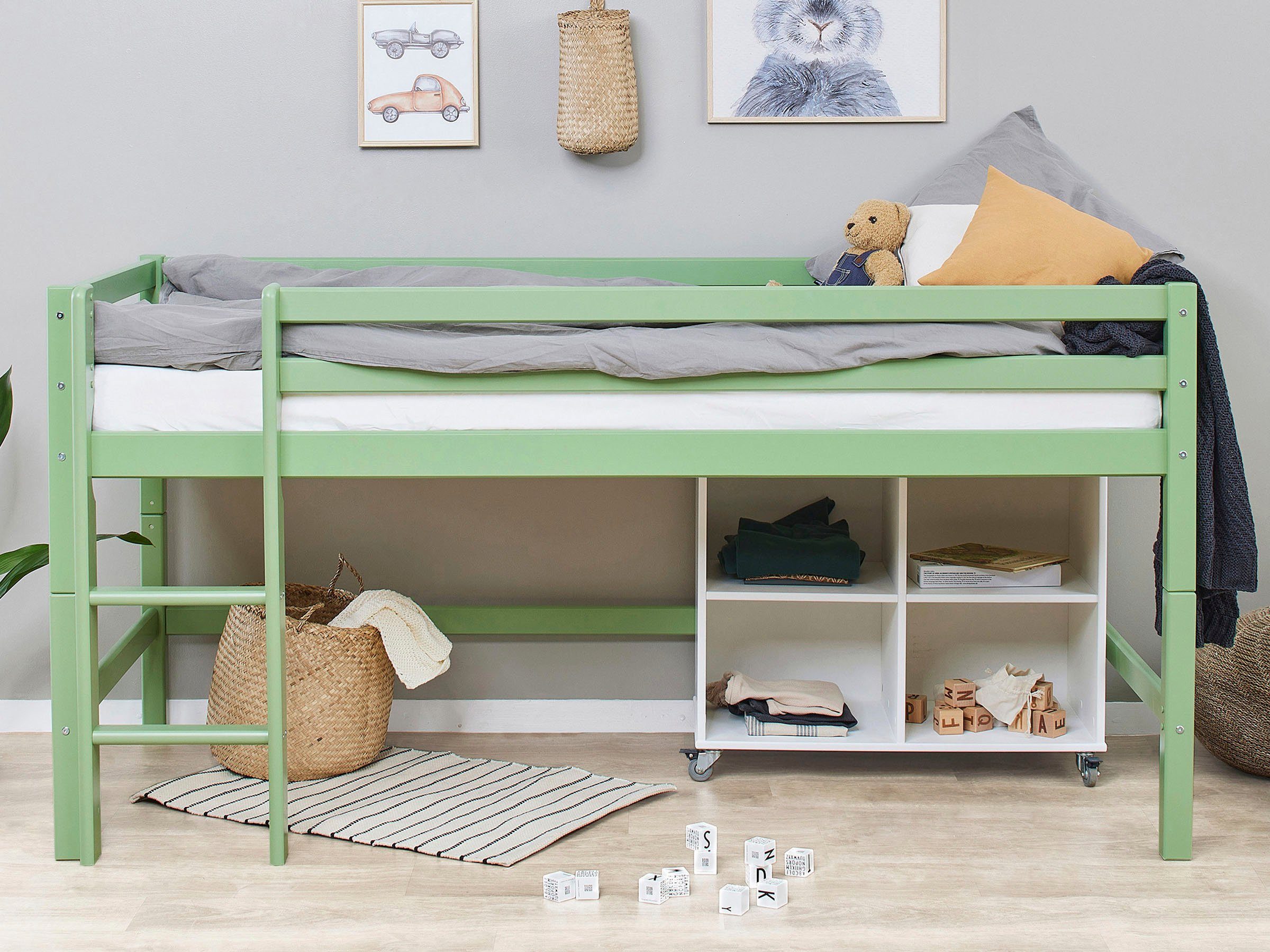 ECO Hochbett blasses 2 MY grün Hoppekids Dream Farben Einzelbett, in (Set, 90x200, COLOR umbaubar Bett)