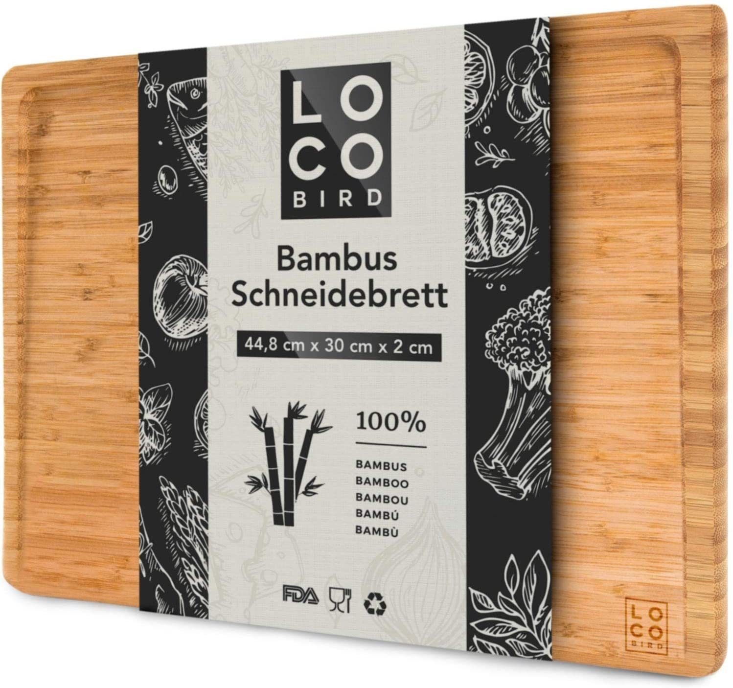 Sidorenko Schneidebrett massives Bambus Schneidebrett mit Saftrille - 44,8x30x2cm, Bambus, (Antibakterielles Holzbrett), großes Holz-Brett für die Küche - XXL Tranchierbrett