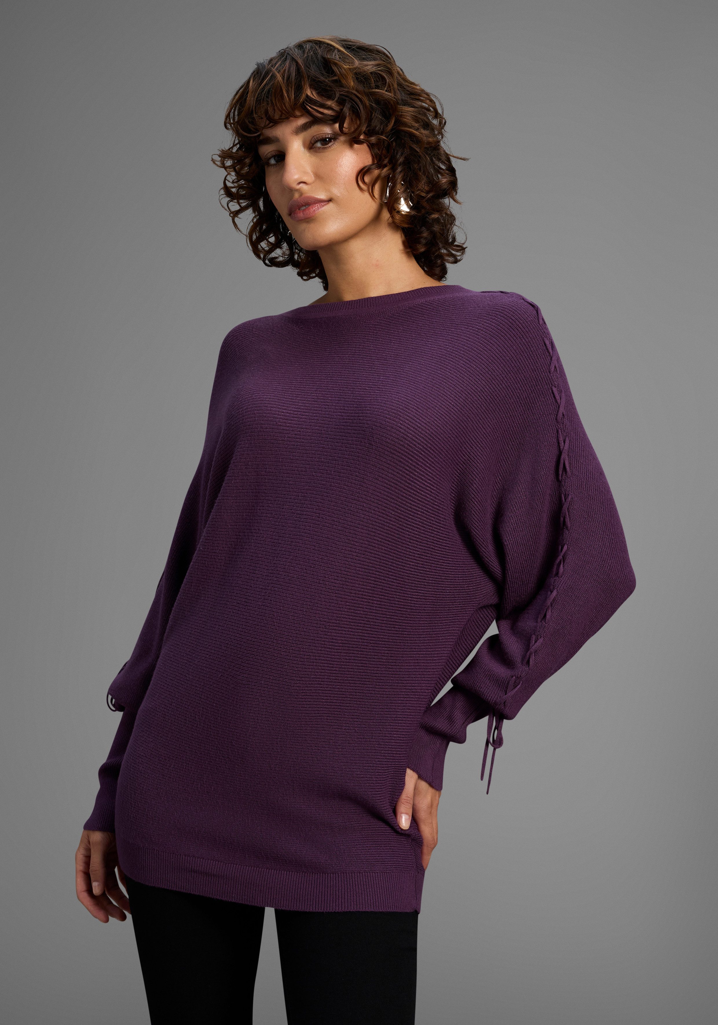 Laura Scott Fledermauspullover Übergangspullover mit femininen Schnürdetail günstig online kaufen