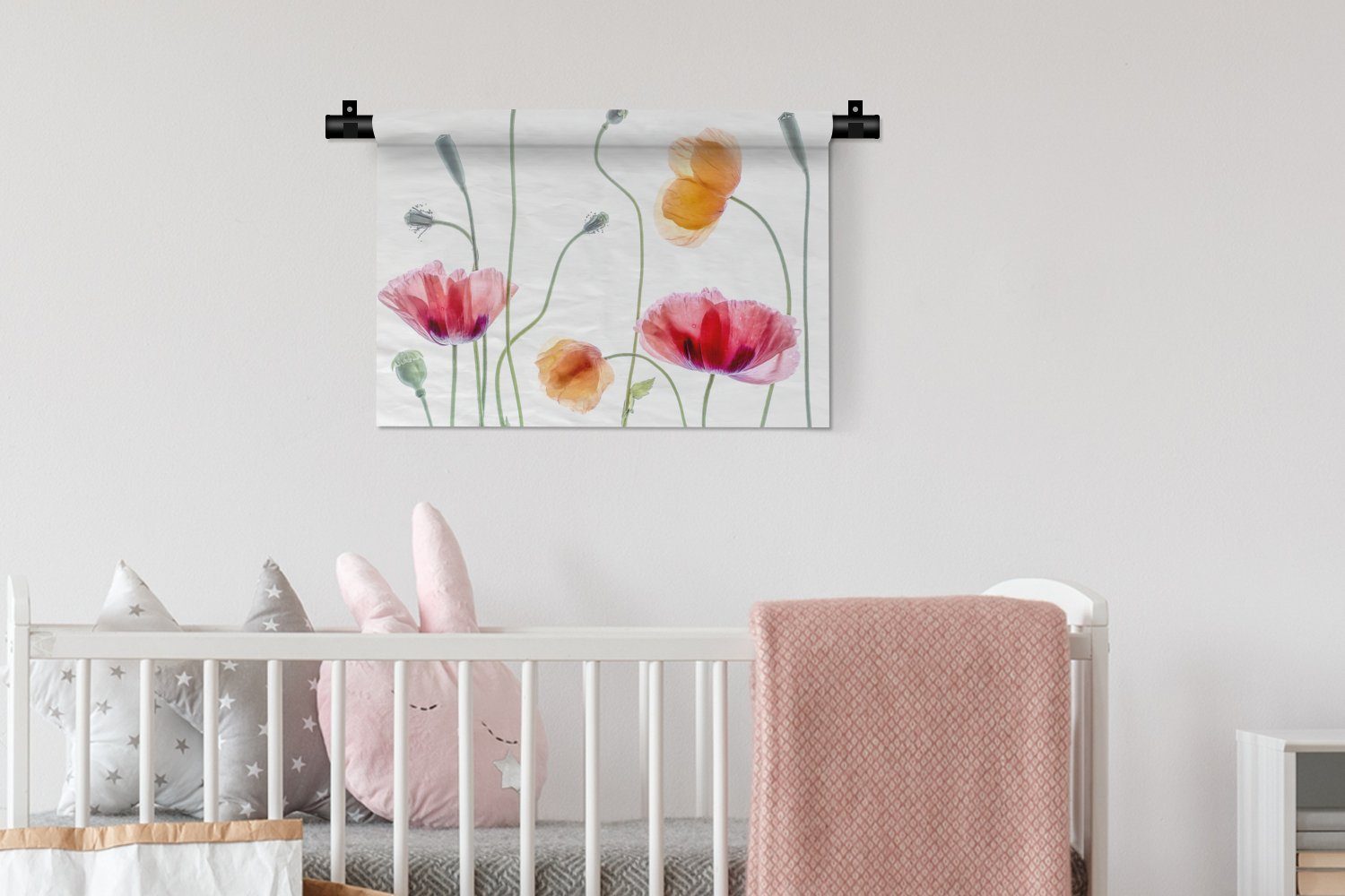 Wanddekoobjekt Frühling Weiß, - Blumen - Wanddeko Mohn Wandbehang, Schlafzimmer, MuchoWow - Kleid, Wohnzimmer, für Kinderzimmer