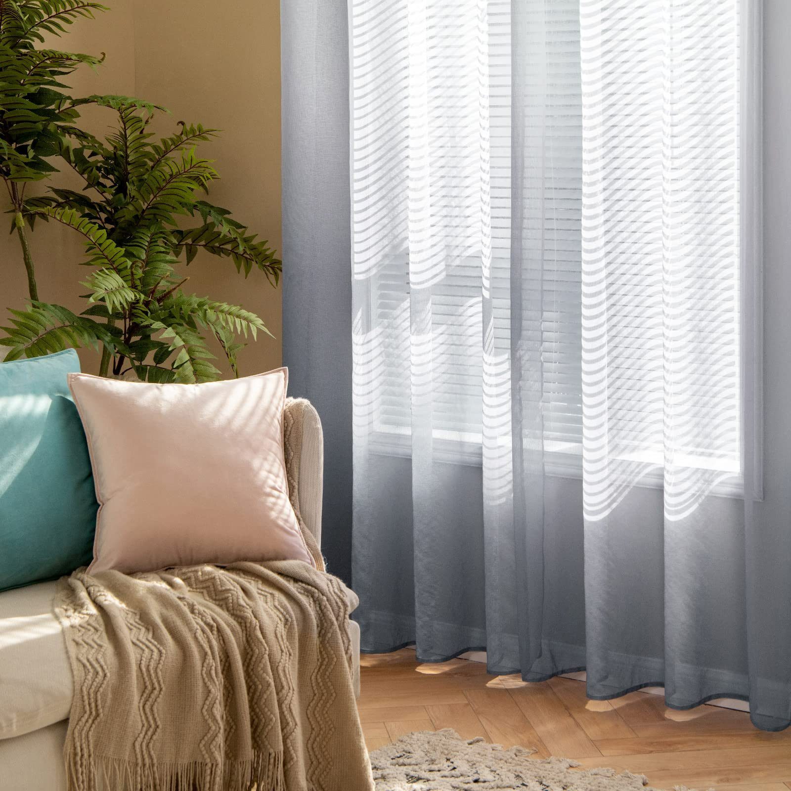 Gardine Gardinen Transparent Vorhänge Farbverlauf Voile Sheer 2er Set  Vorhang, CALIYO, mit Ösen Dekoschal Fensterschal für Schlafzimmer und  Wohnzimmer